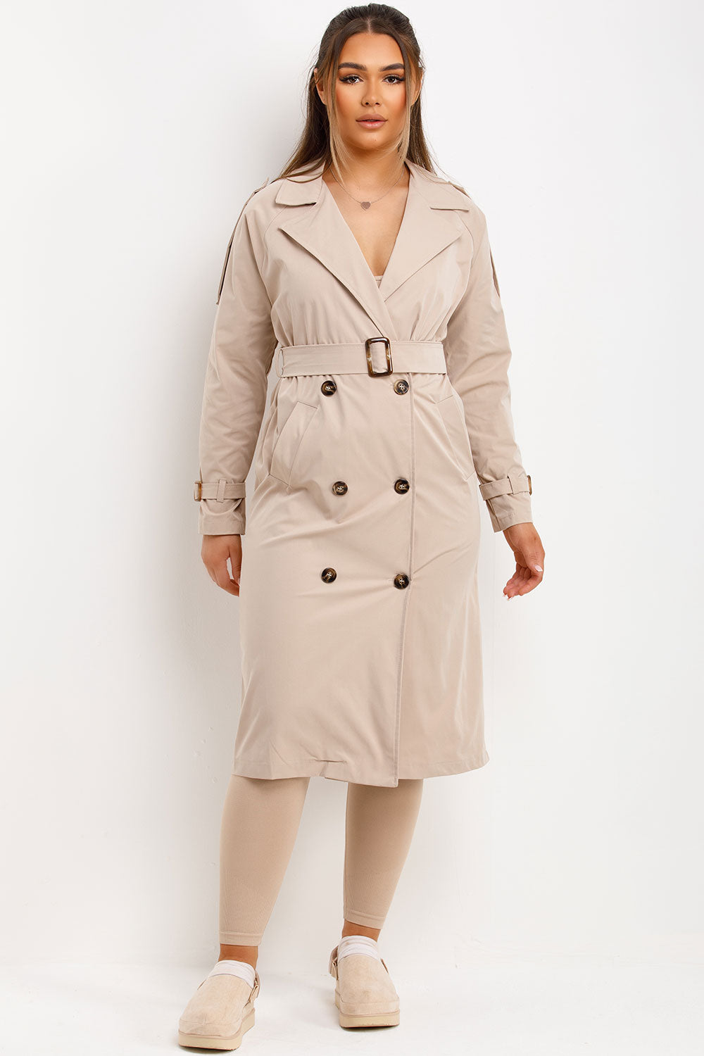 trench coat with belt longline
