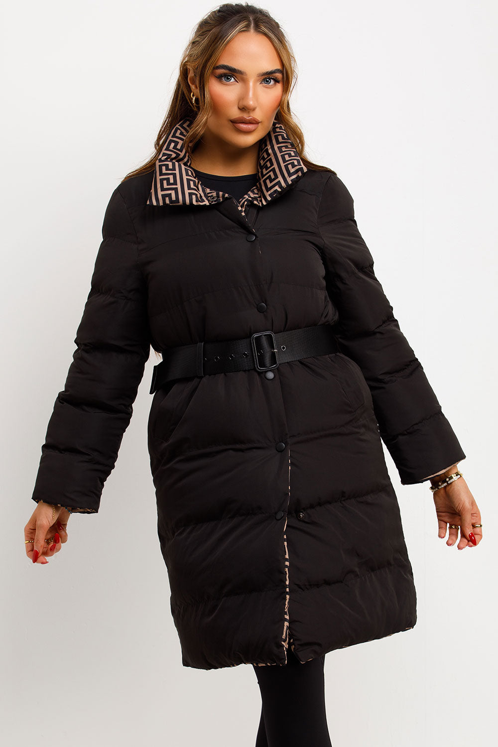 womens padded puffer coat reversible