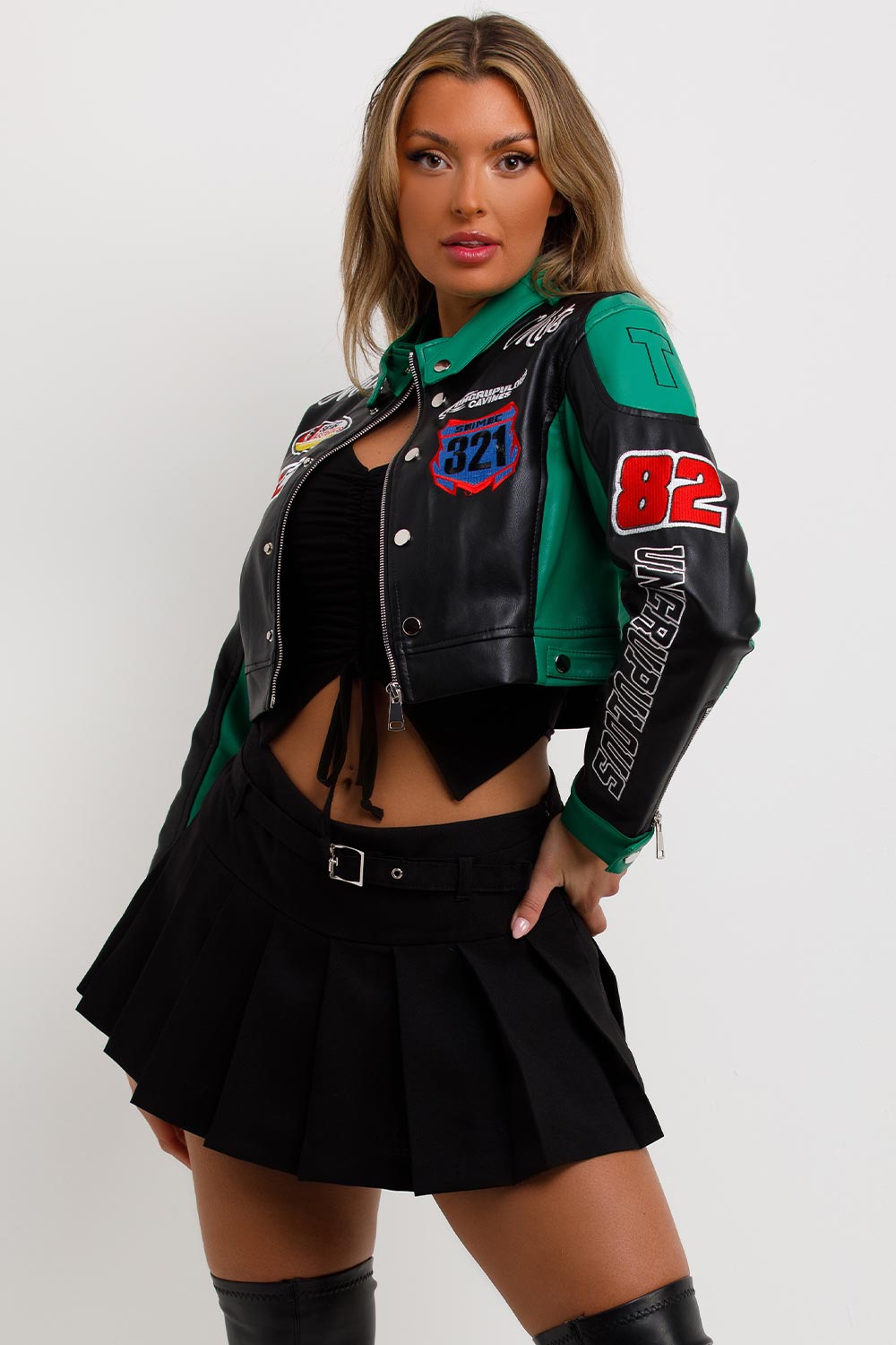 womens crop racer jacket motocross varsity