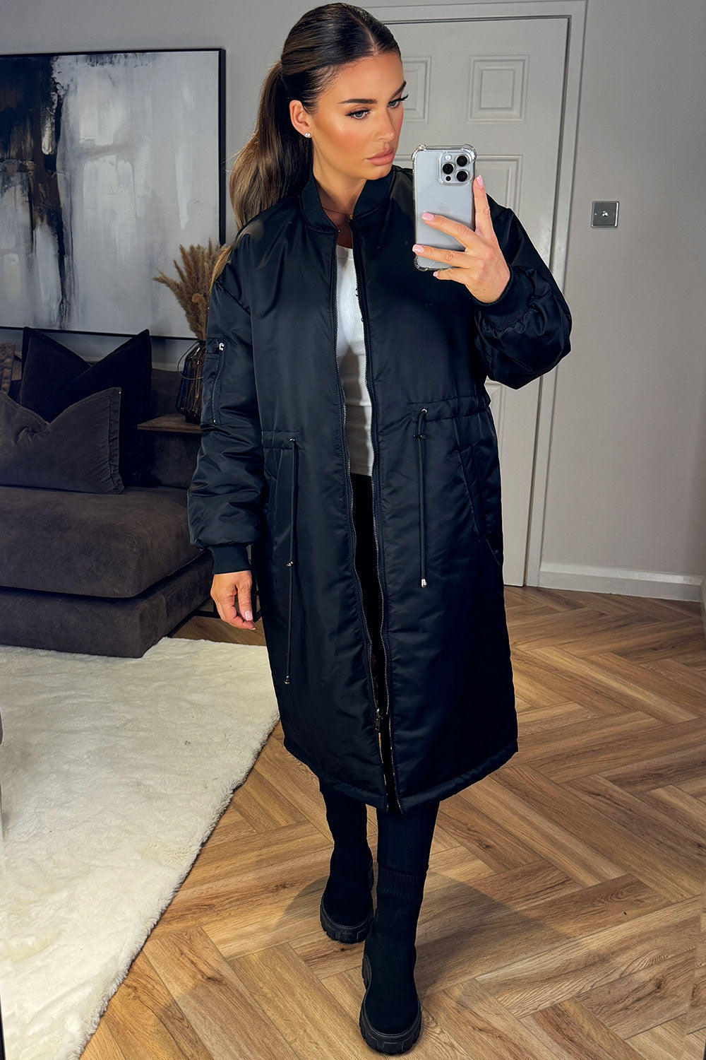 womens long black reversible leopard print parka coat styledup