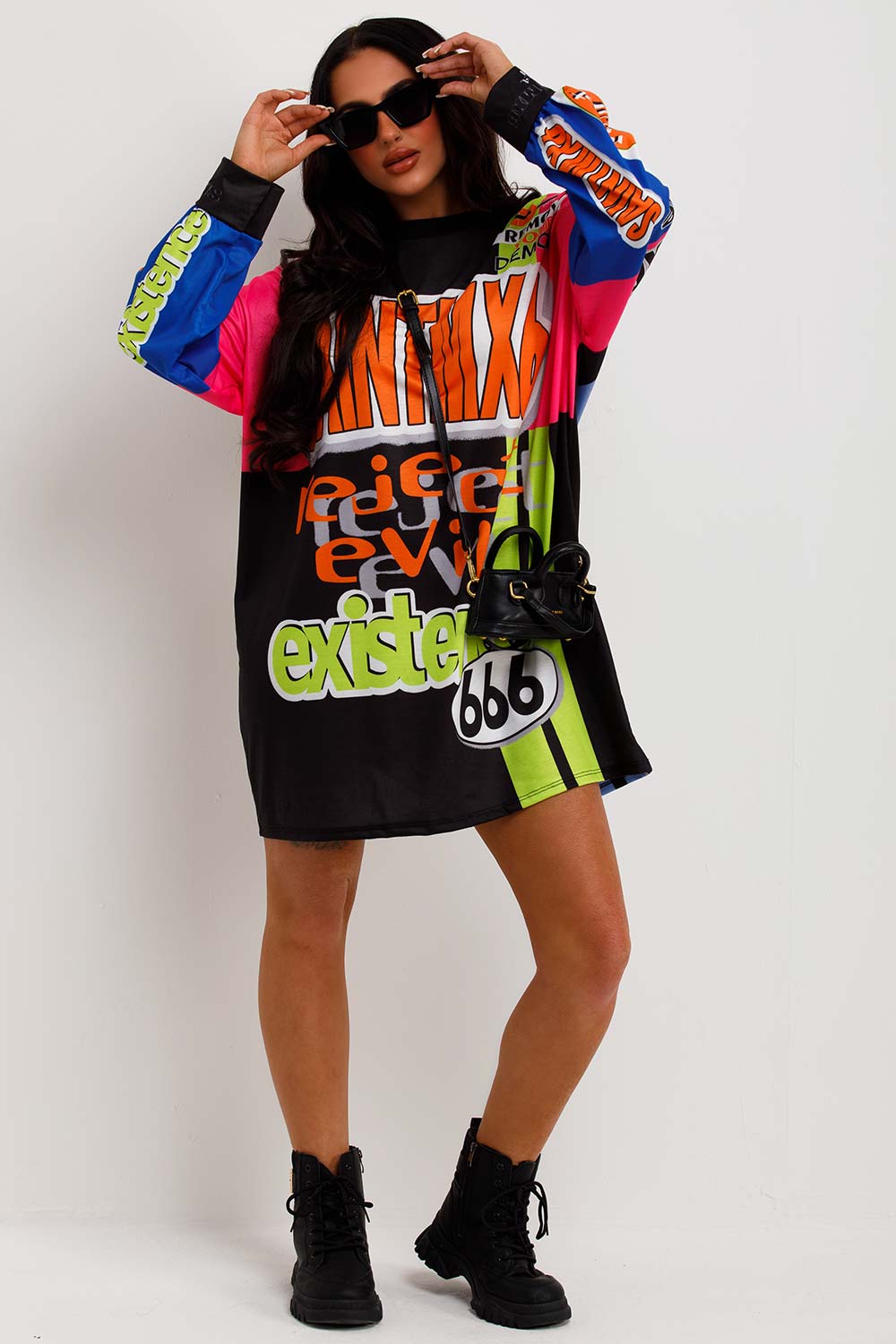 neon graphic oversized t shirt dress