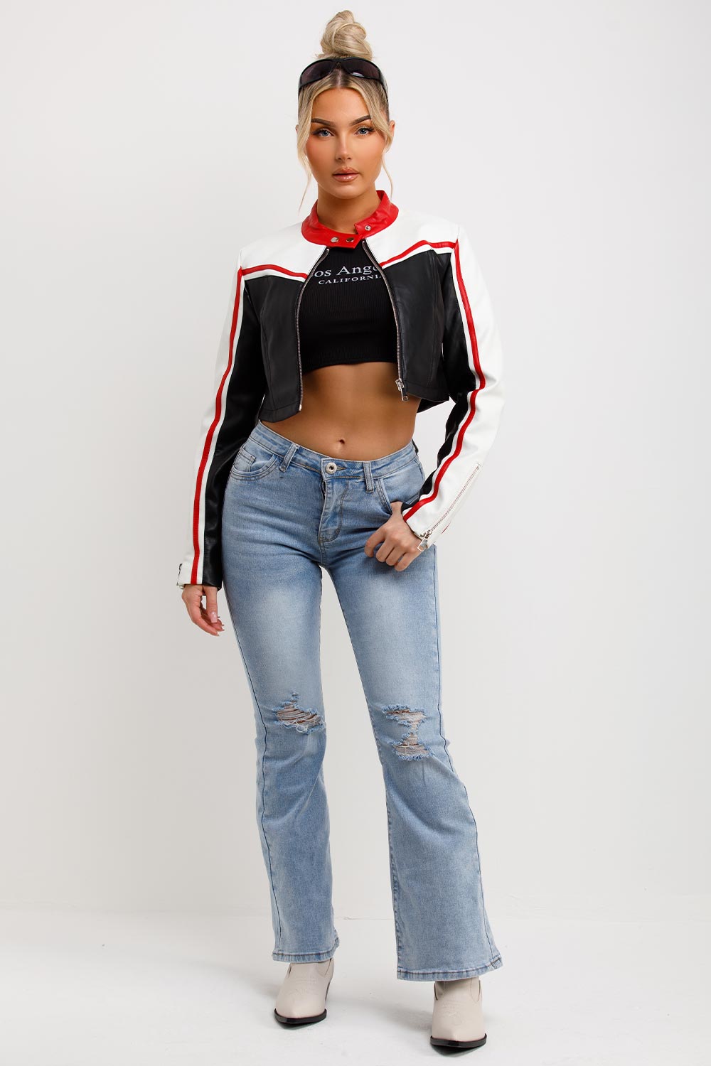 womens faux leather racer jacket black