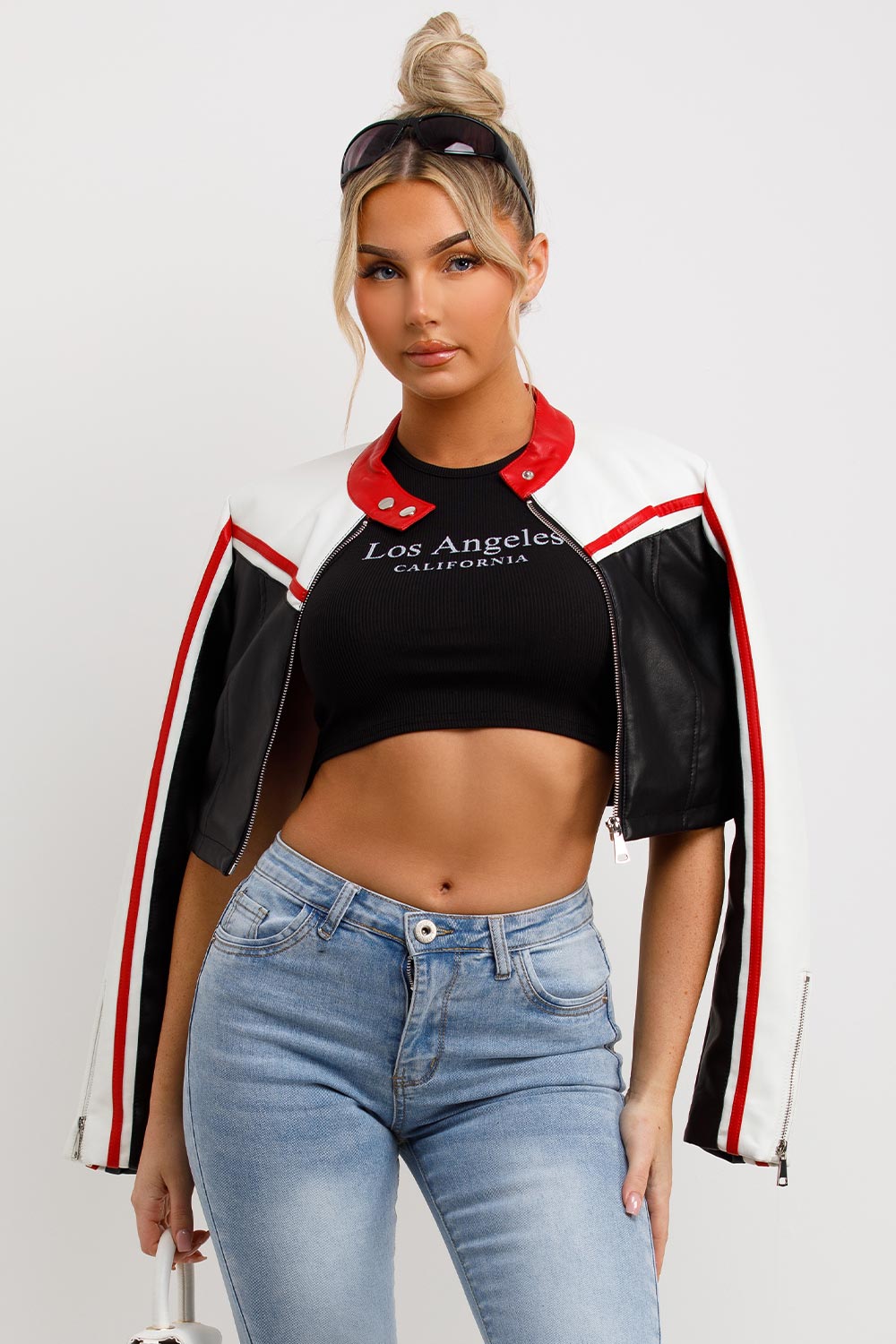 faux leather racer jacket black