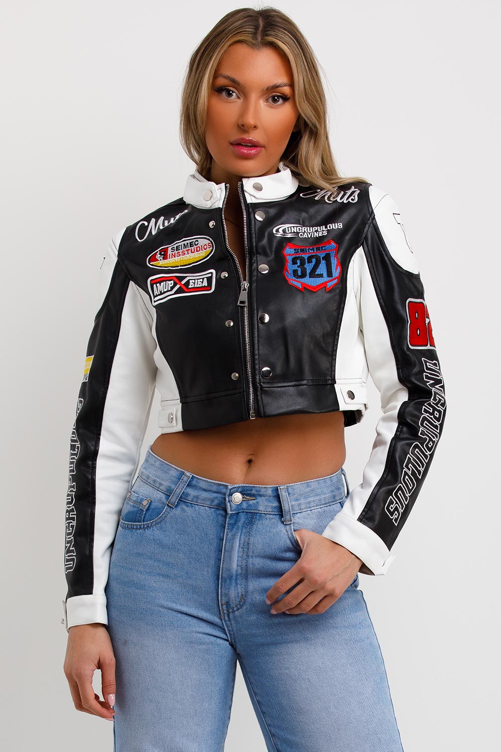 faux leather motocross racer jacket