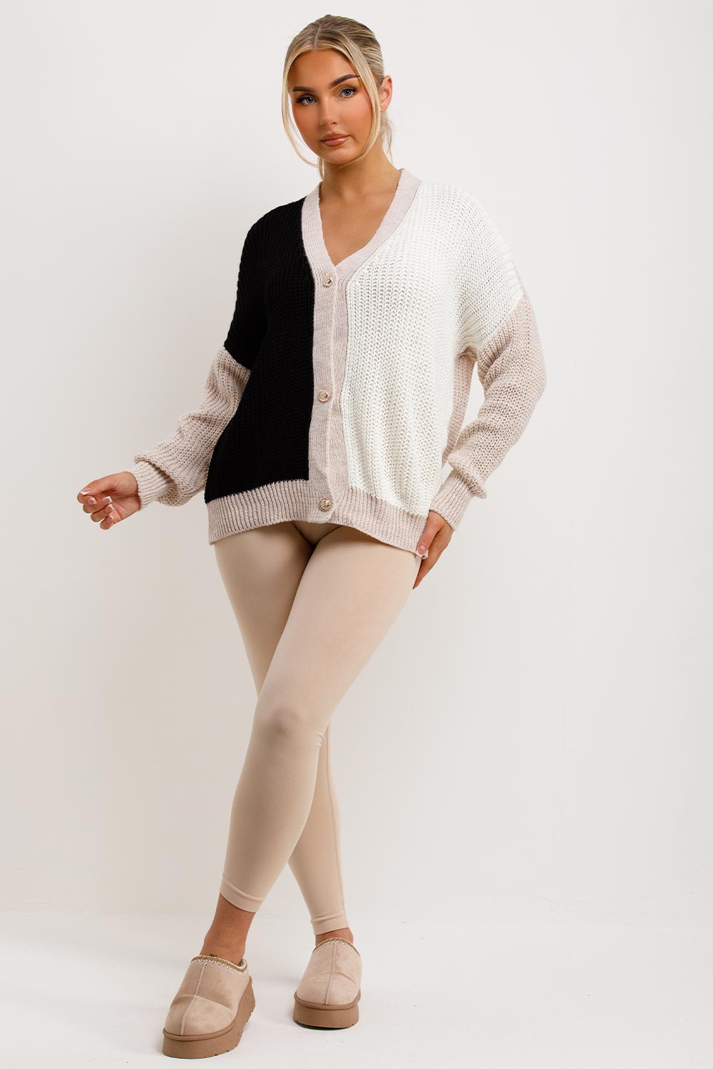 womens chunky knit two tone cardigan