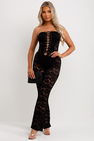 Lace Jumpsuit With Skinny Flared Legs Black Festival Going Out - Main Image
