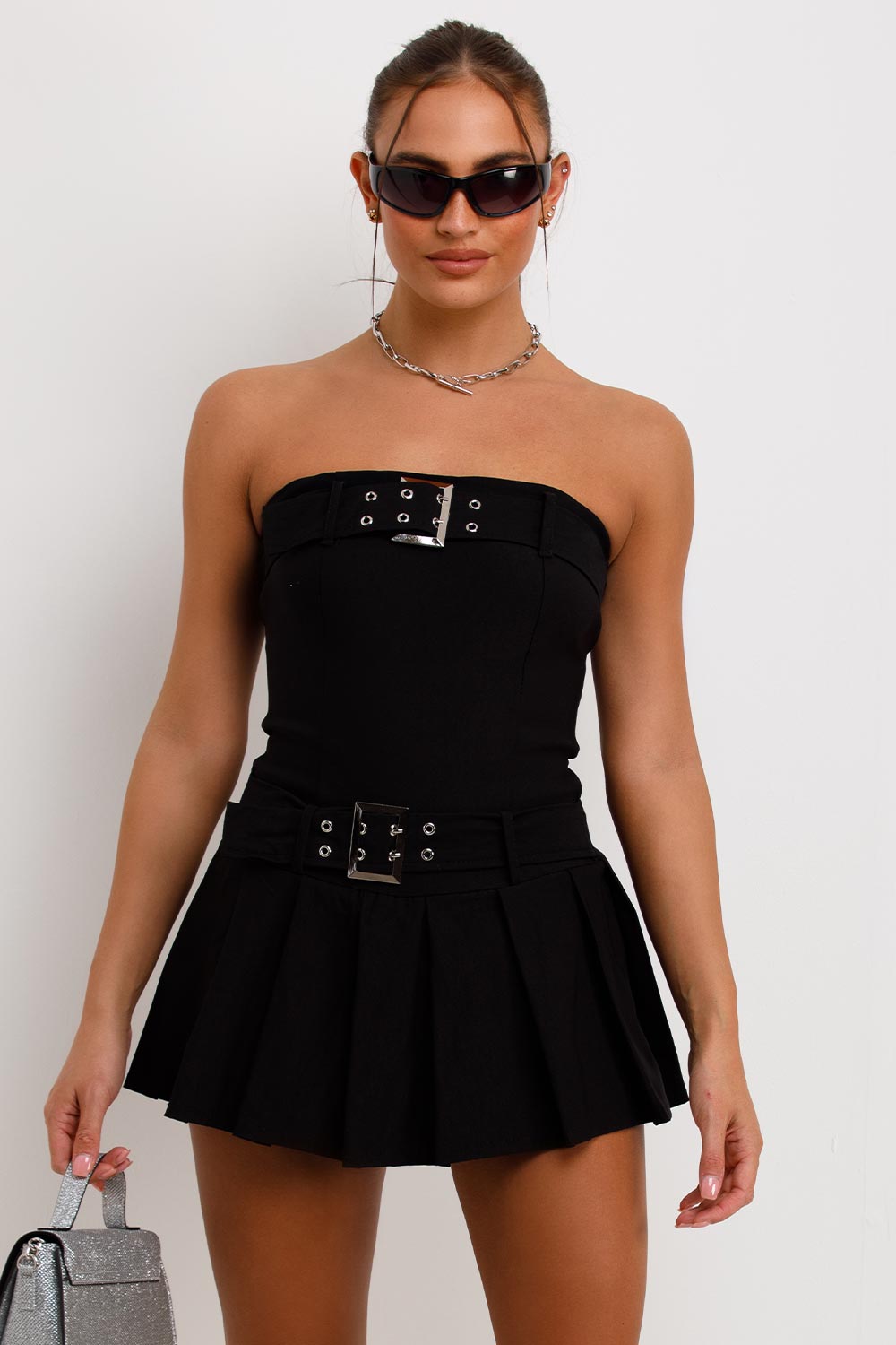 bengaline woven pleated skort dress with belt going out outfit