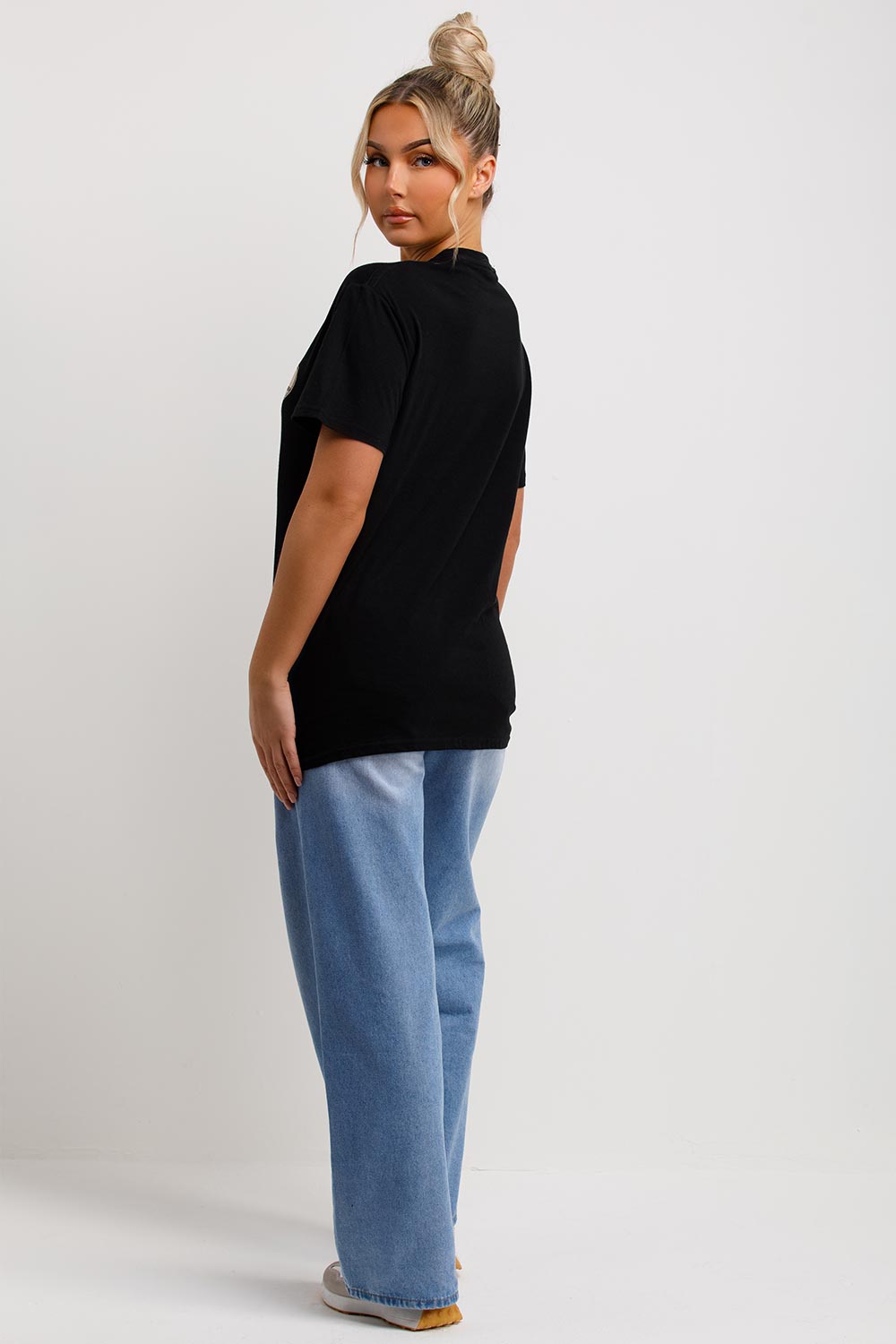 womens teddy bear print black t shirt