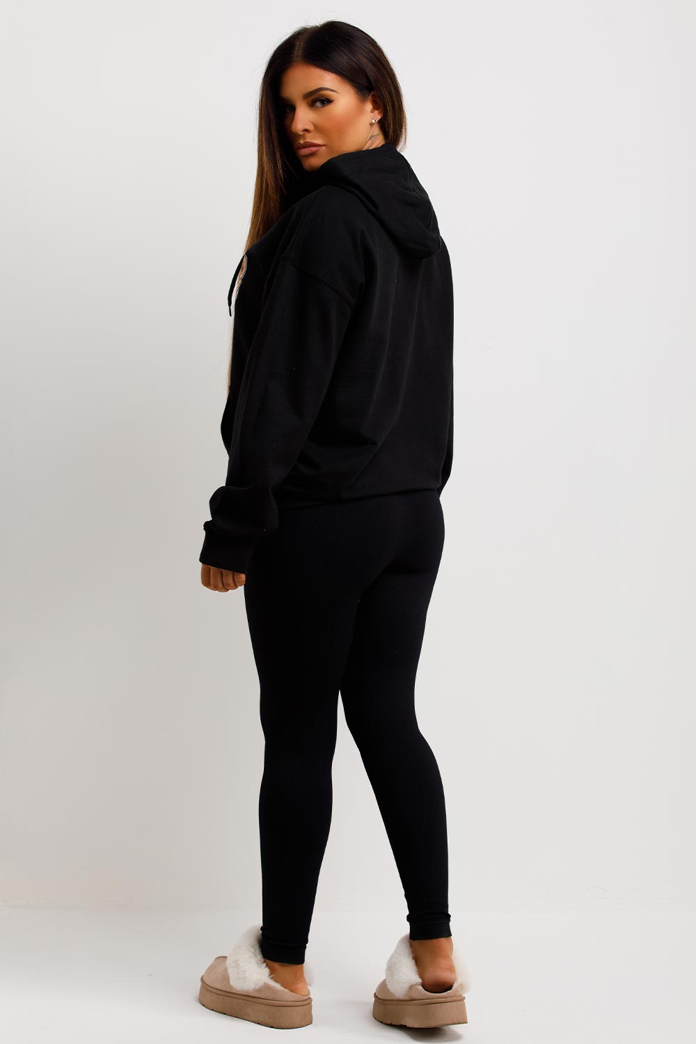 womens oversized hooded sweatshirt with teddy bear palm springs graphics