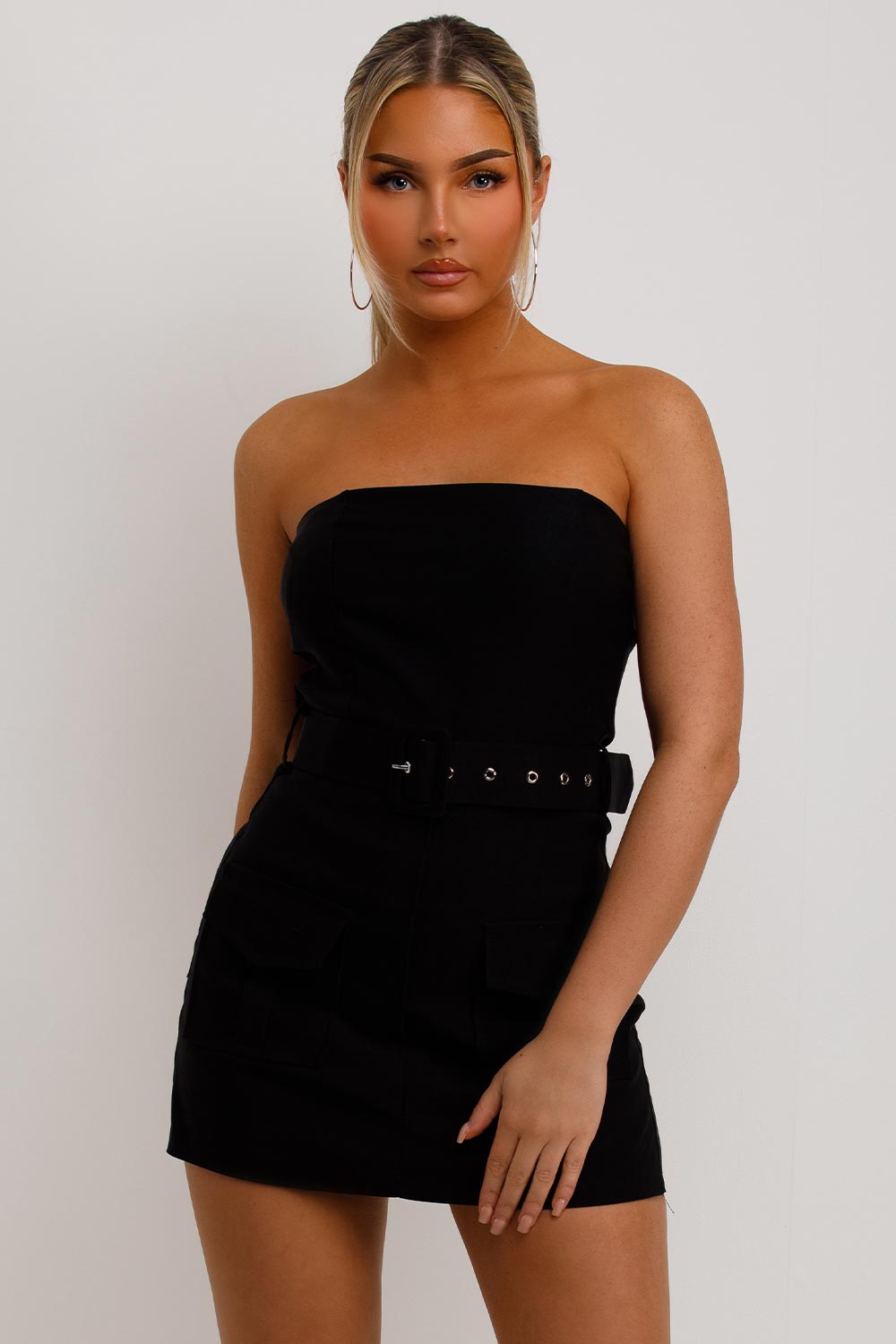 womens going out cargo playsuit with waist belt summer party holiday occasion outfit