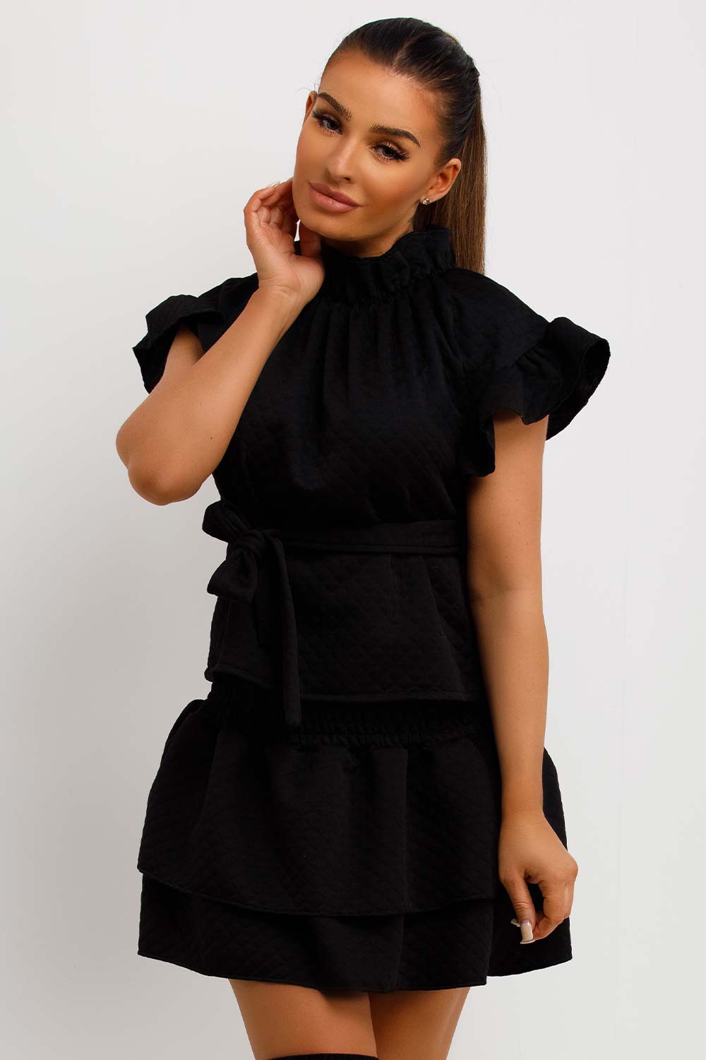 womens quilted frilly rara skirt and top two piece set christmas party outfit