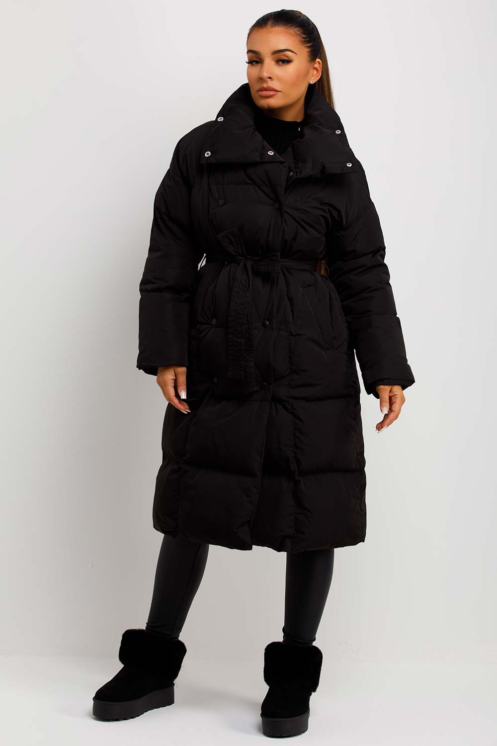womens longline puffer coat duvet style