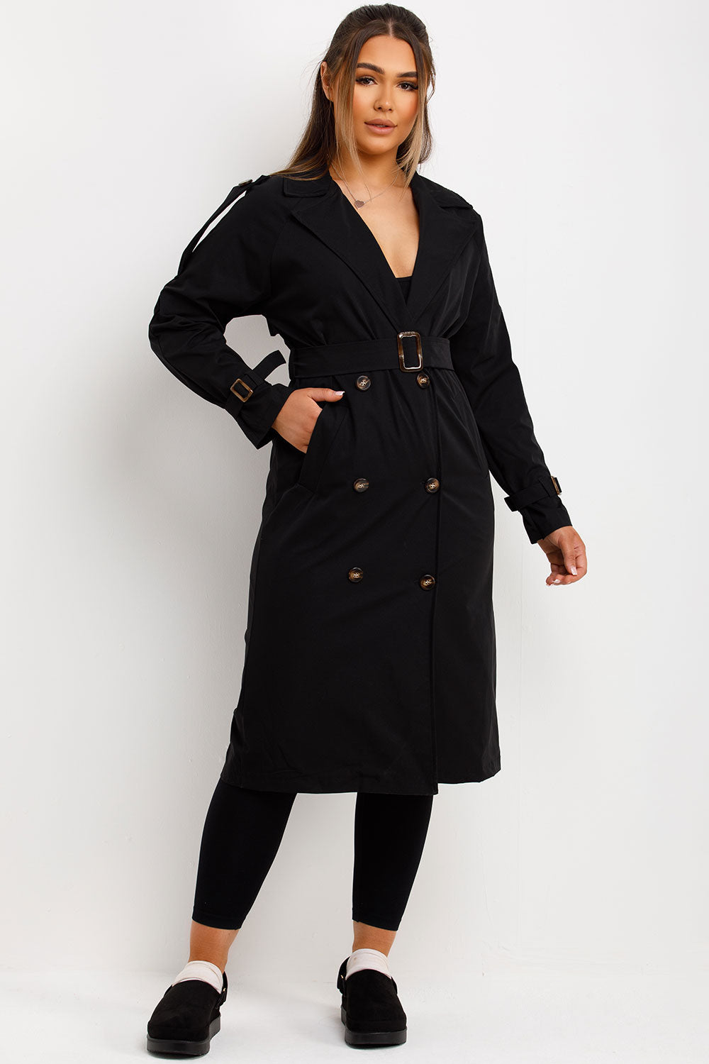 black trench coat with waist belt womens