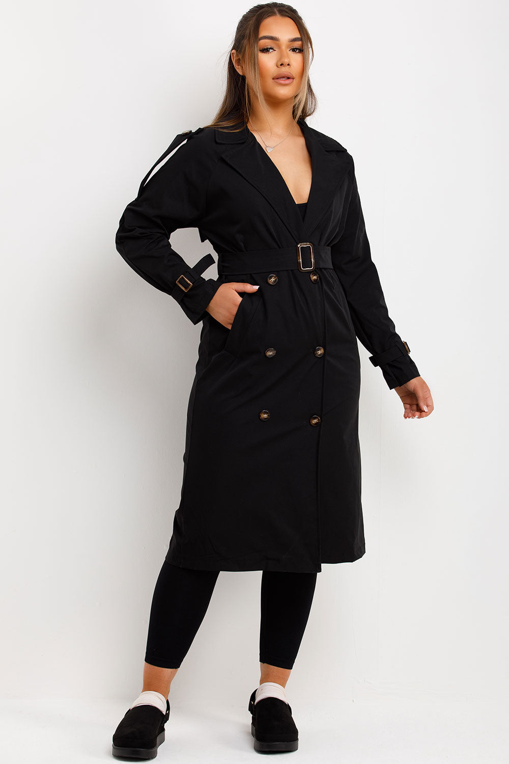 trench coat with belt longline