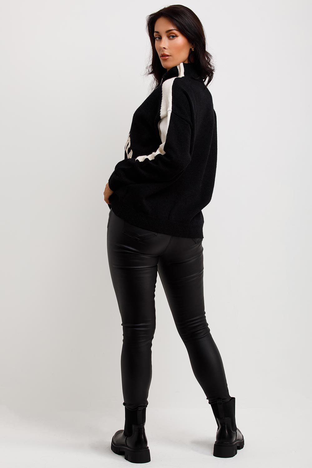 california slogan half zip knitted jumper beige