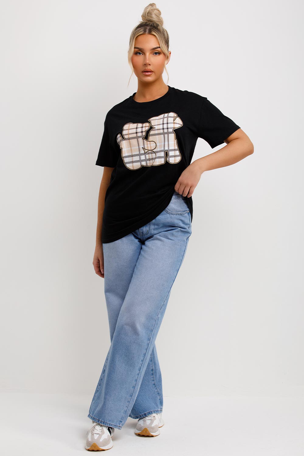 teddy bear print t shirt black