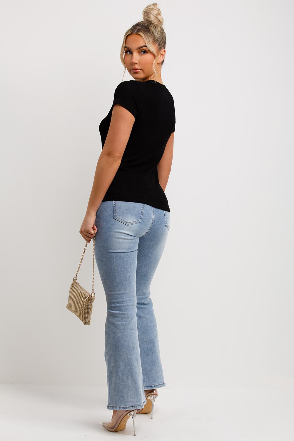 chic diamante slogan t shirt black