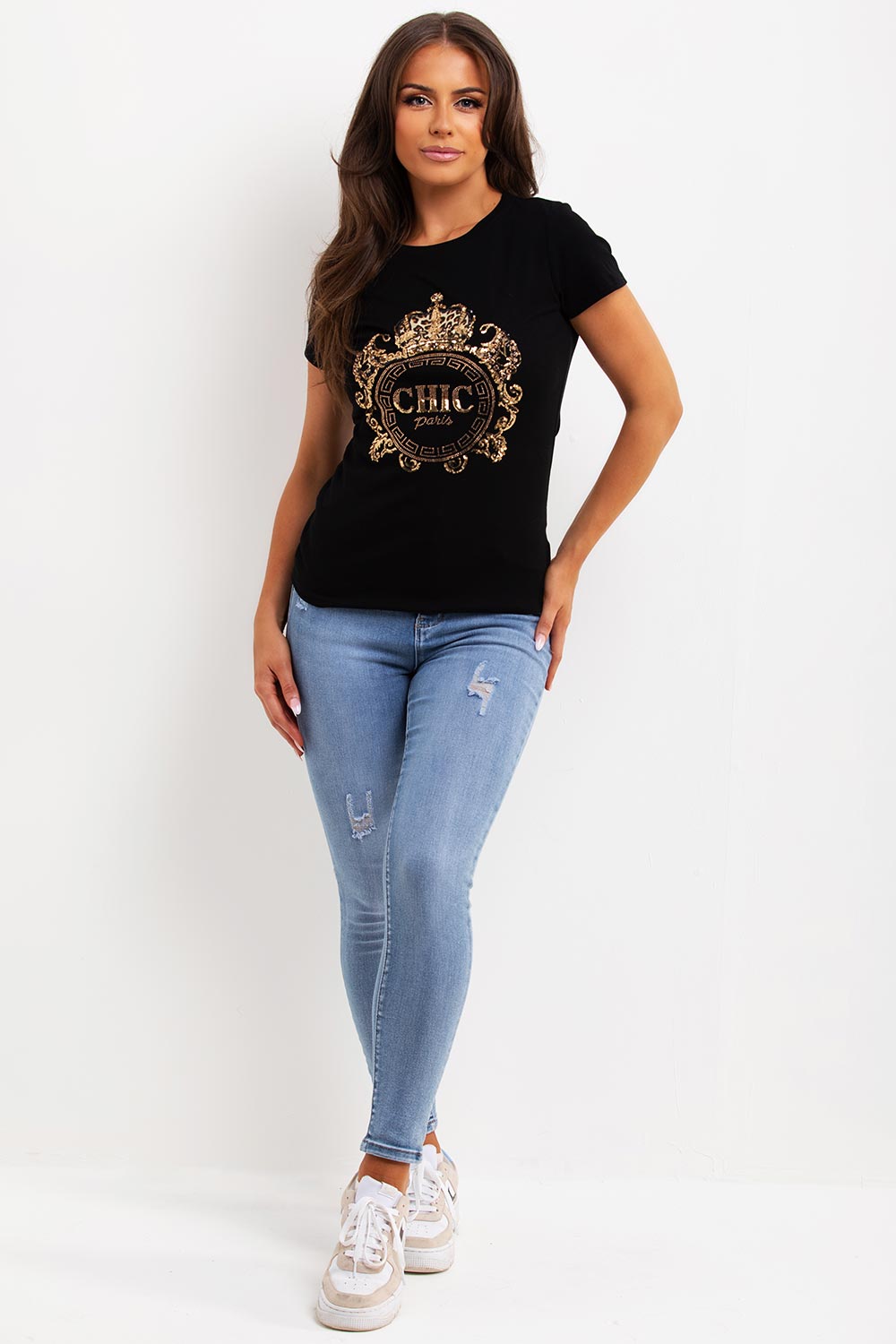 womens sparkly t shirt with gold sequin