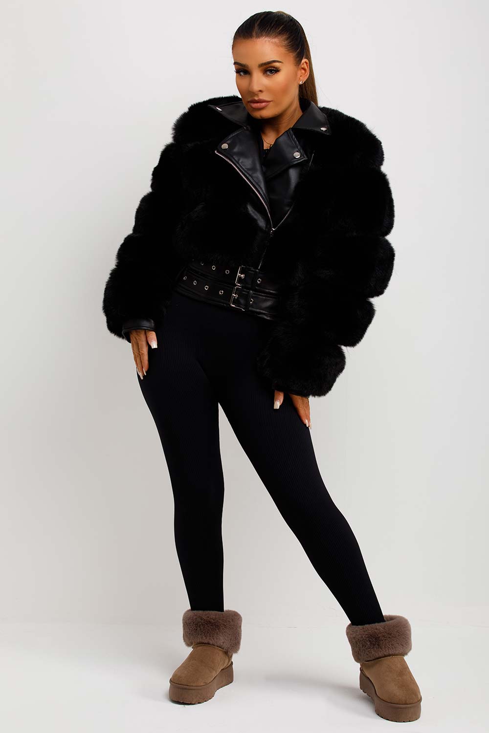 faux fur faux leather aviator jacket womens outerwear sale