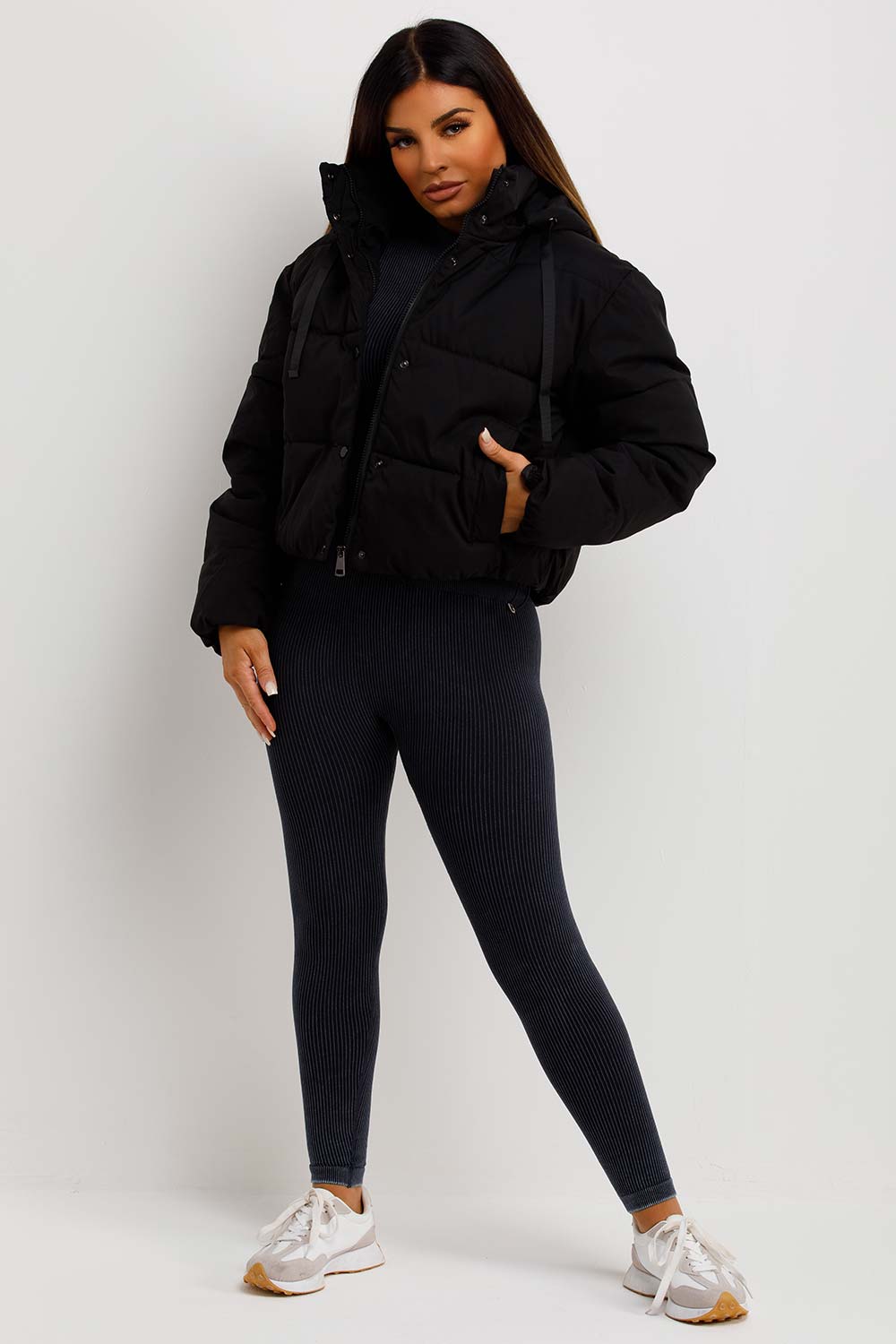 womens black puffer jacket with hood