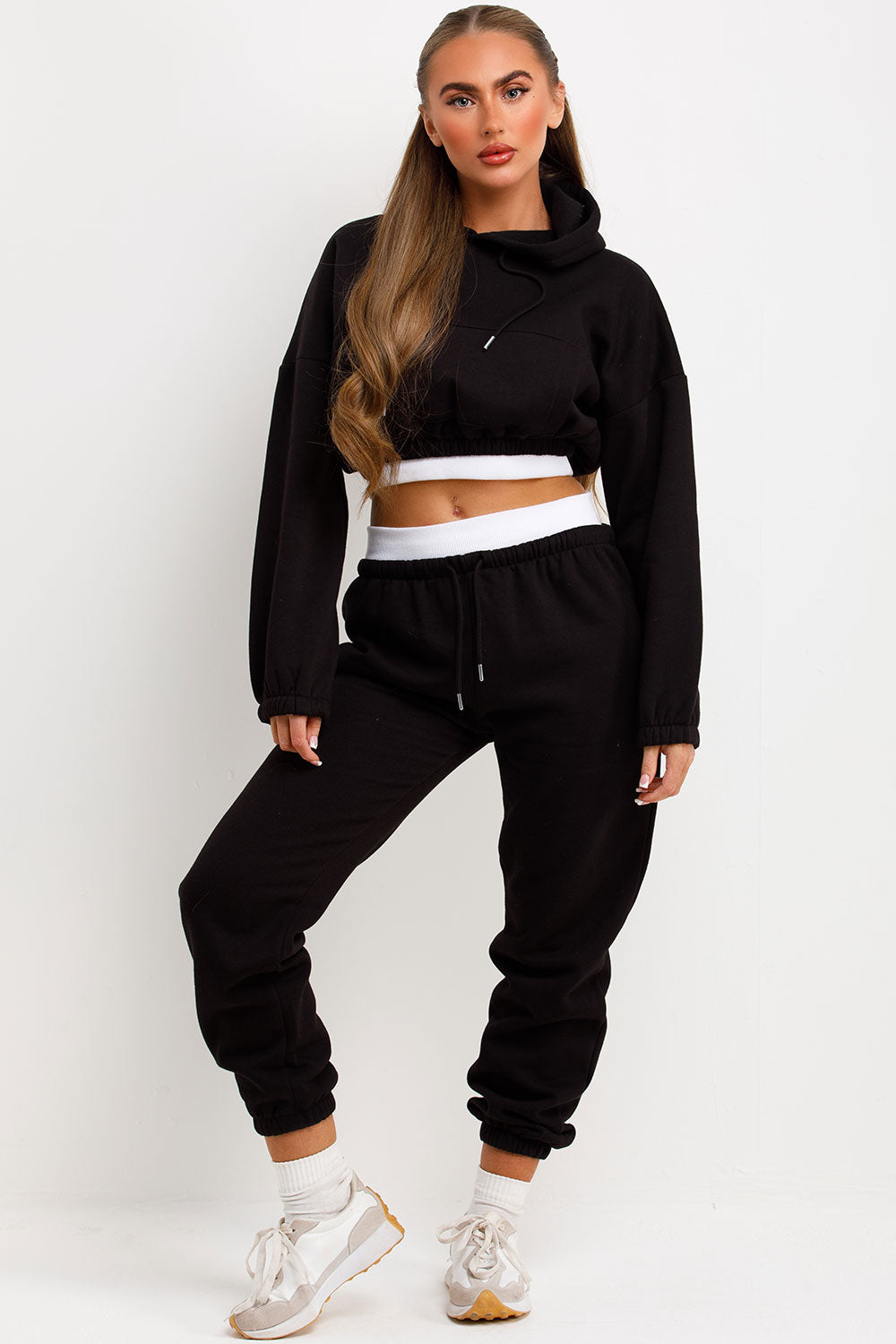 tracksuit crop hoodie and joggers two piece loungewear set
