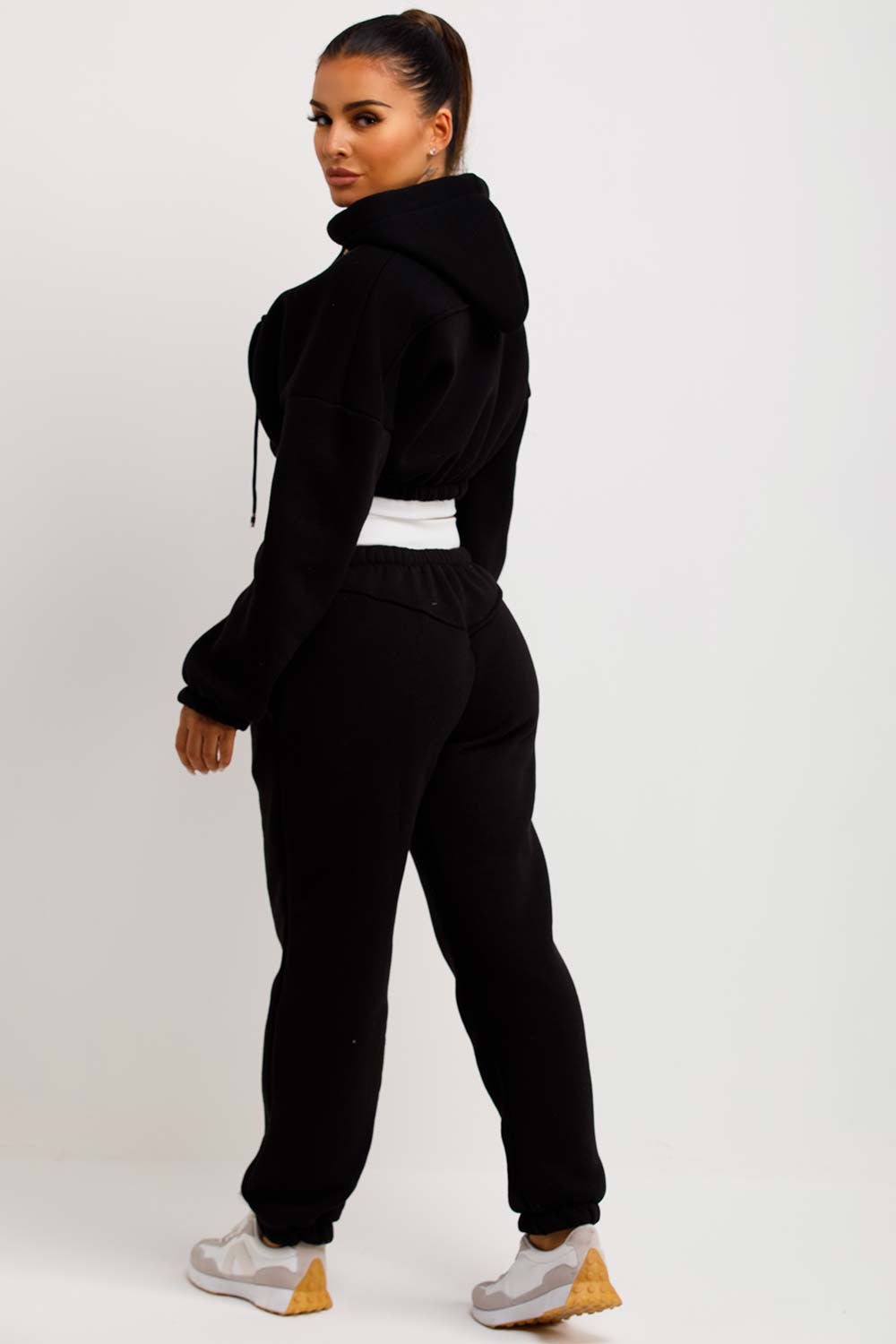 womens crop tracksuit black