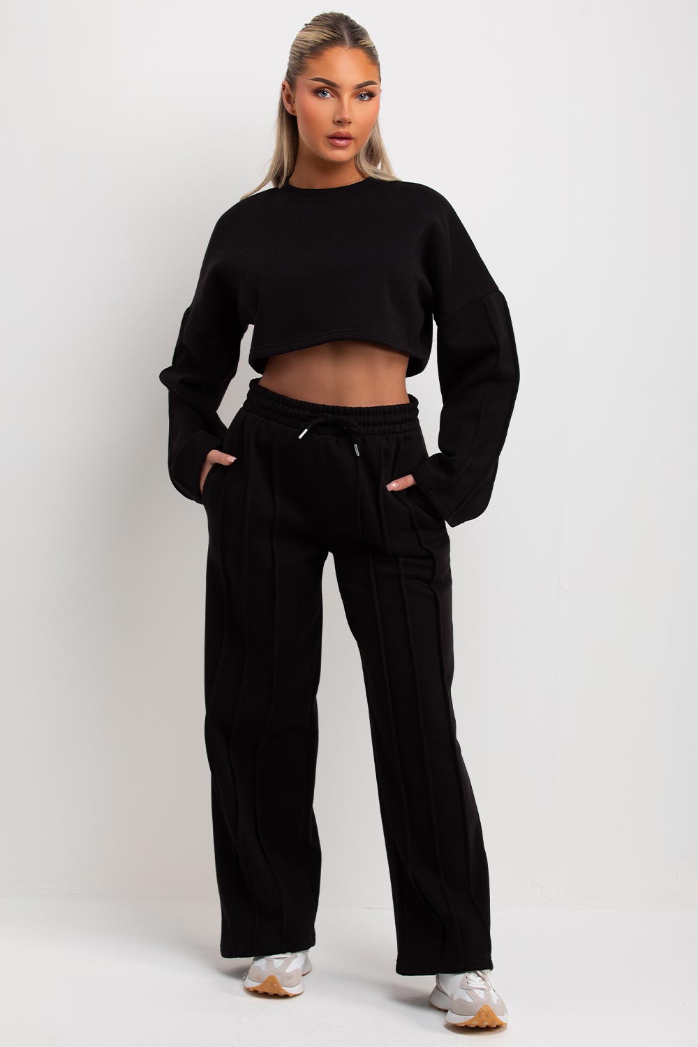 wide leg pintuck joggers and sweatshirt tracksuit set womens