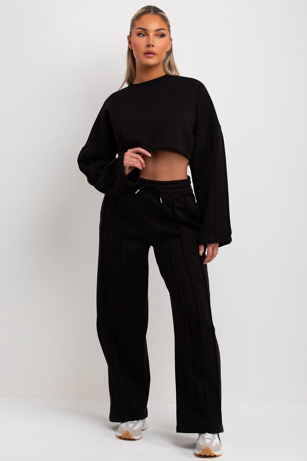 black seam joggers and sweatshirt tracksuit co ord