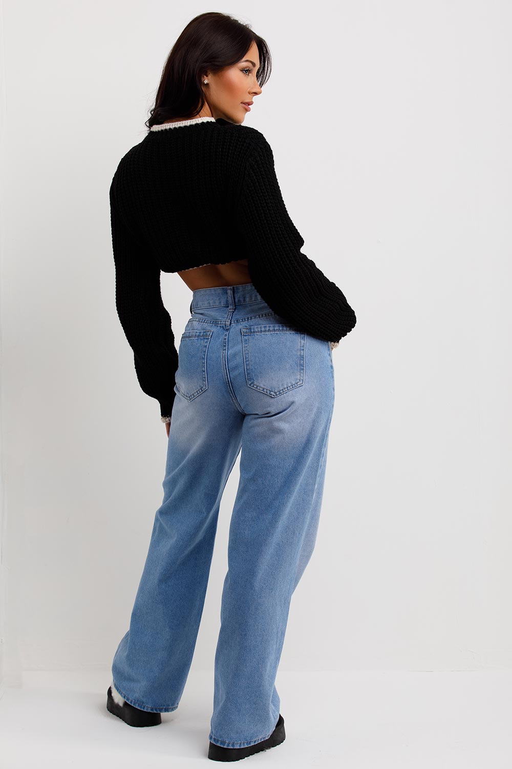 crop knitted jumper with long sleeves