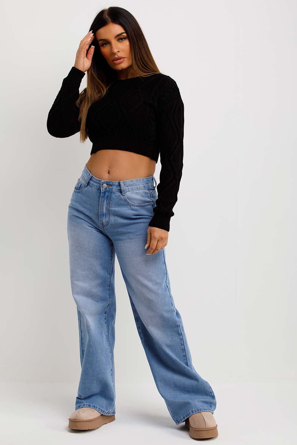 Cable Knit Jumper Cropped Black