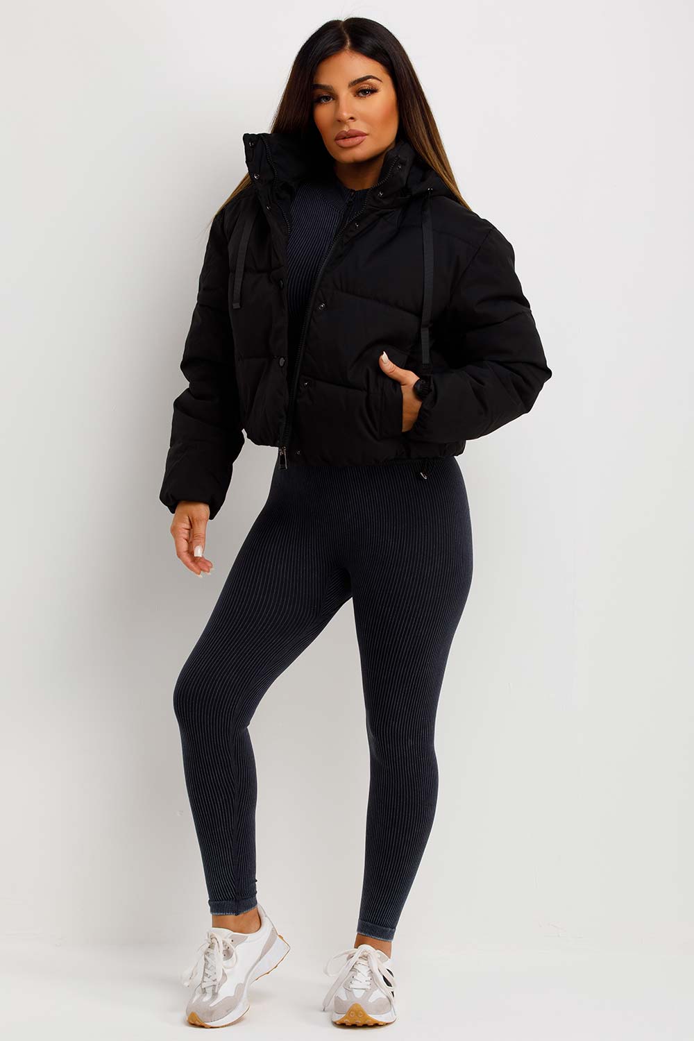 womens black hooded puffer padded coat