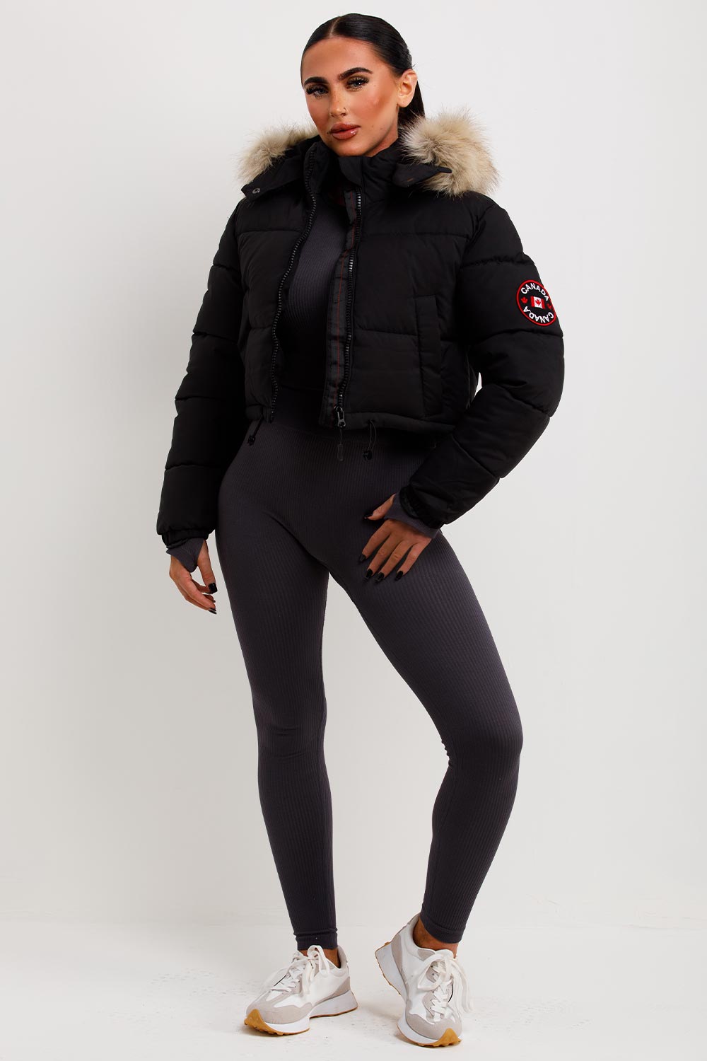 fur hood north face puffer jacket black