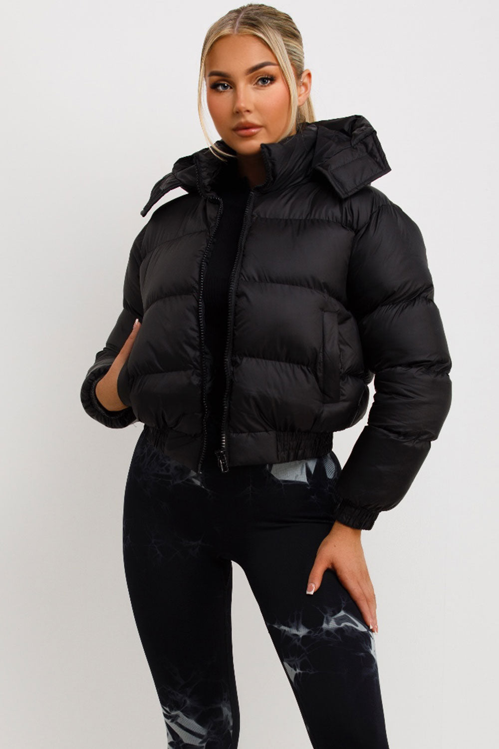 womens black puffer jacket with hood