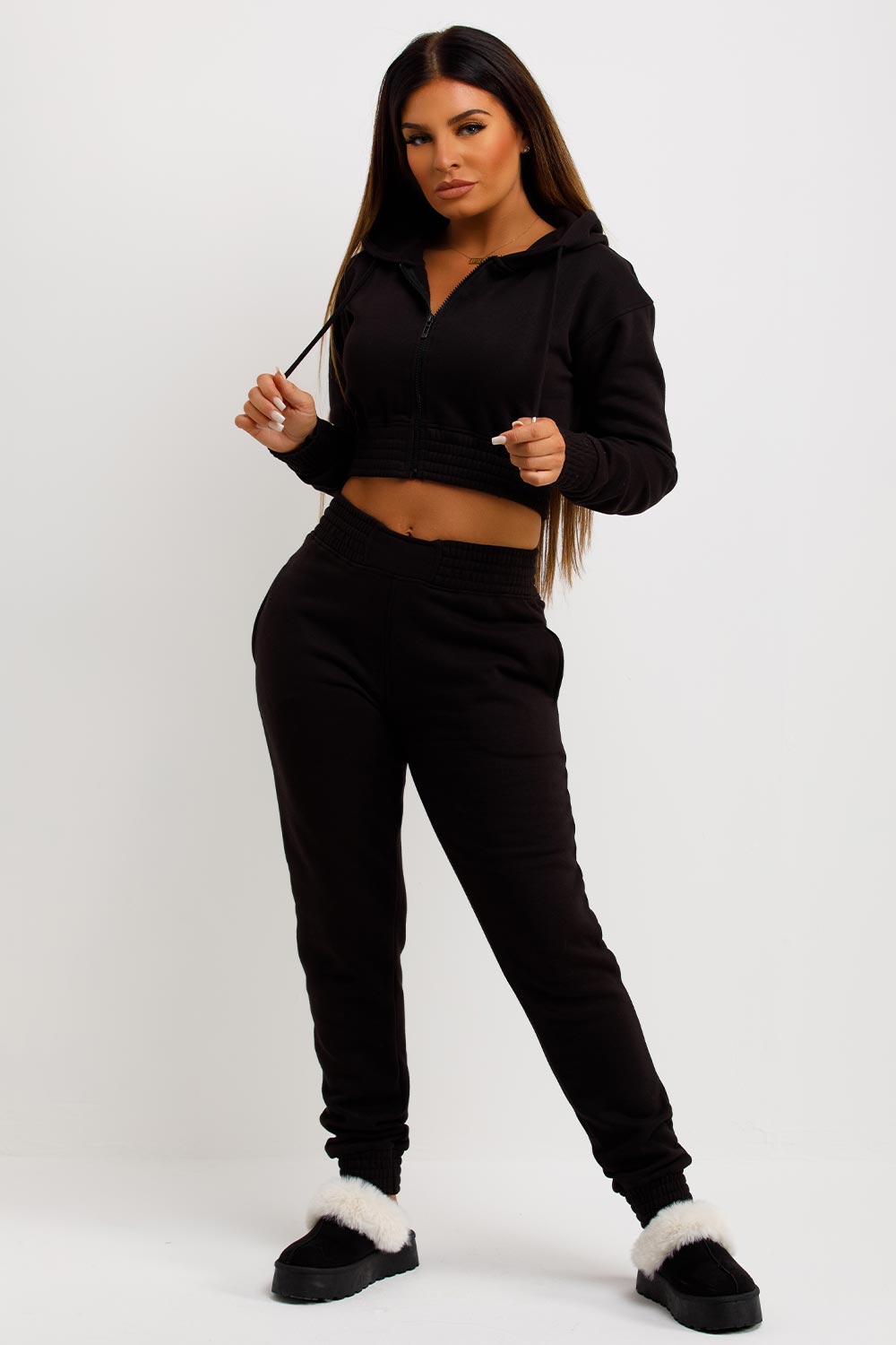 womens crop zip front hoodie and joggers tracksuit tiktok