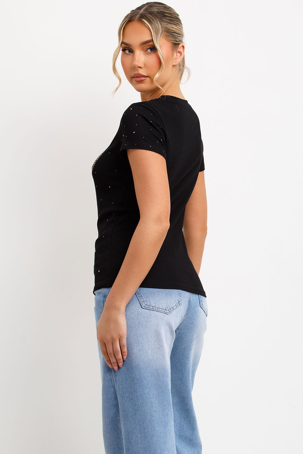 womens chanel inspired t shirt with diamantes