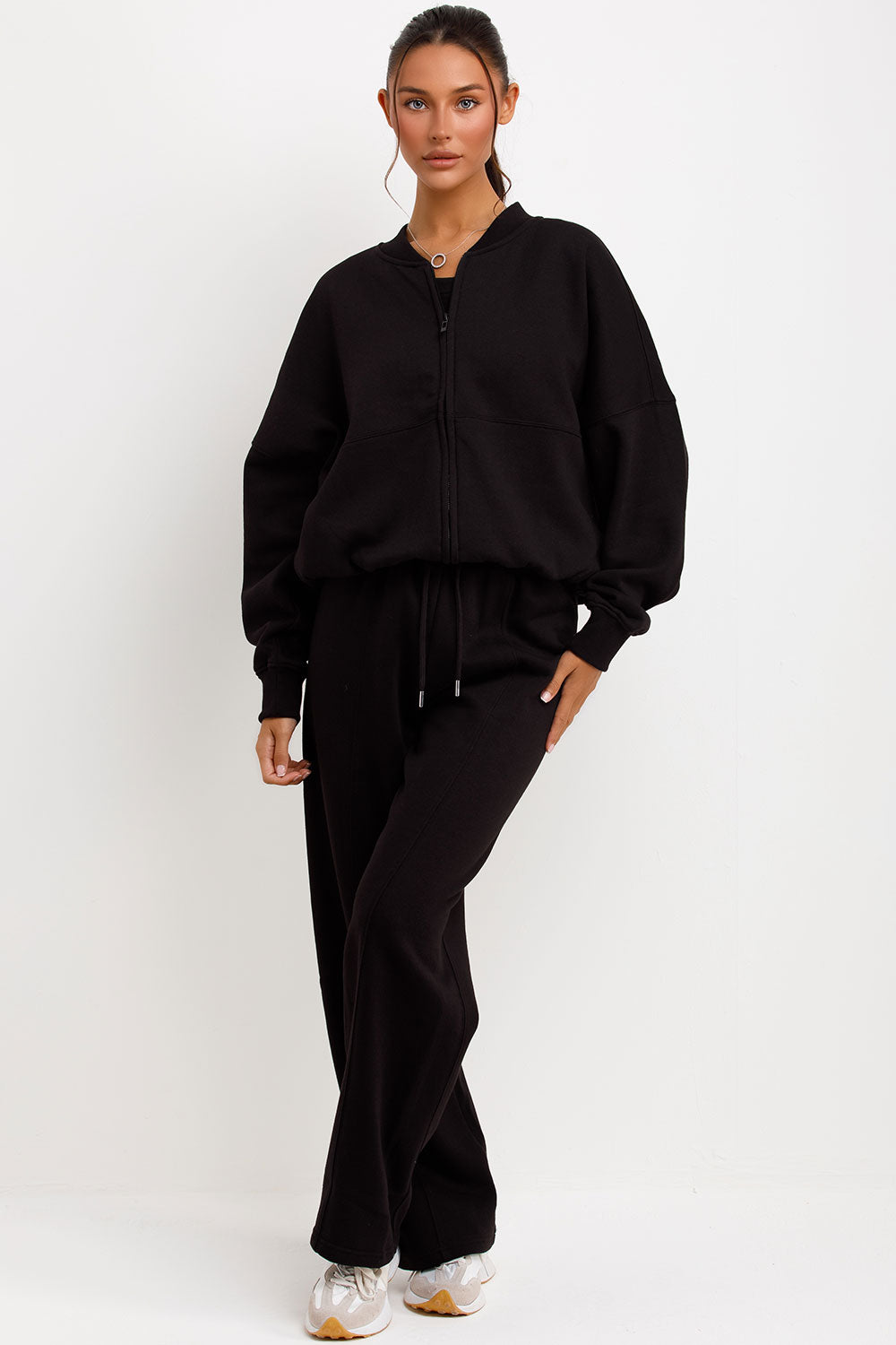 black bomber sweatshirt joggers and top three piece tracksuit set