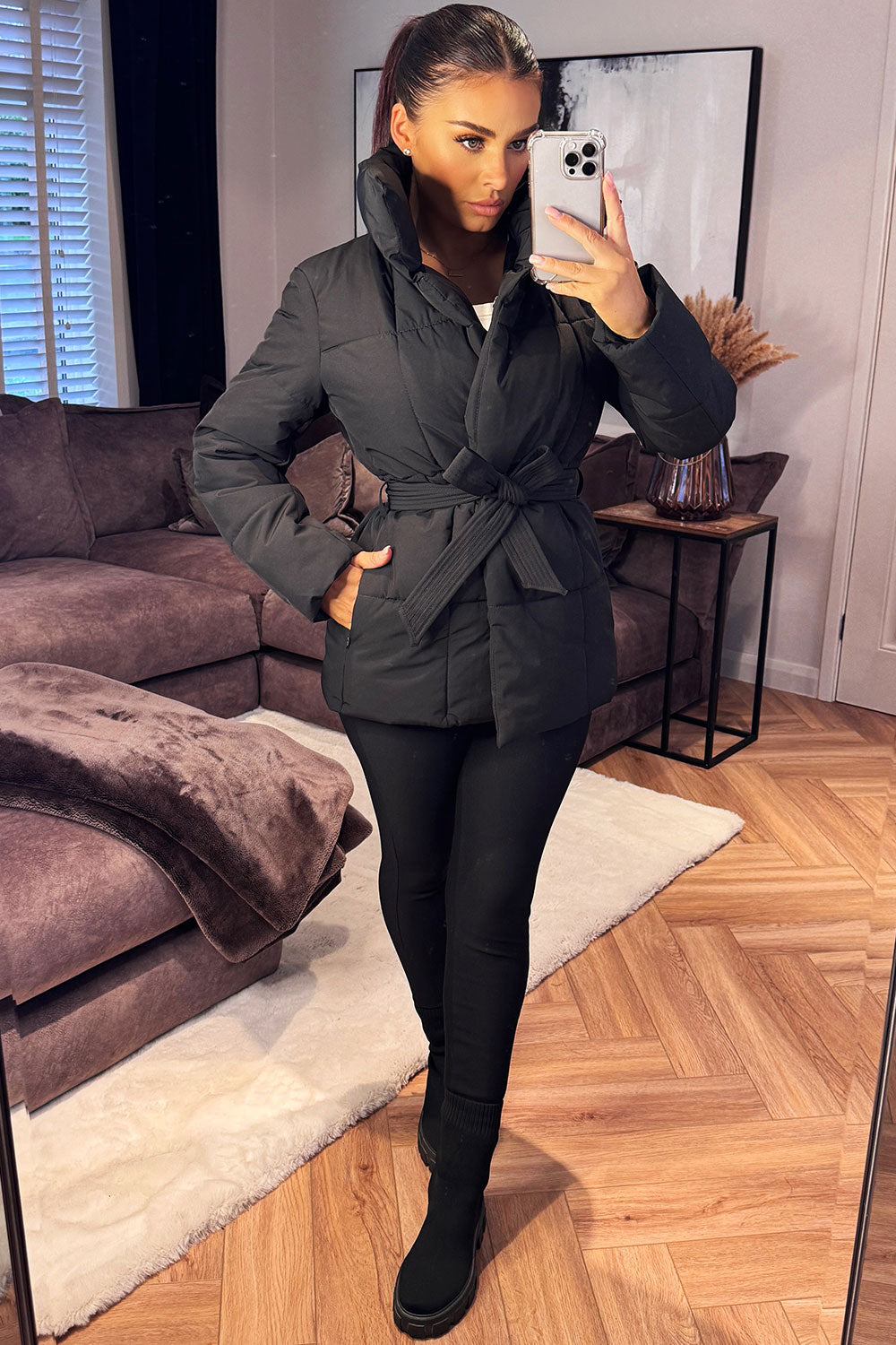 womens puffer padded duvet jacket warp over style