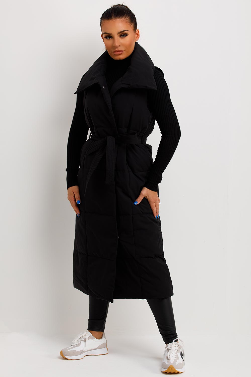 womens long duvet gilet black sale uk