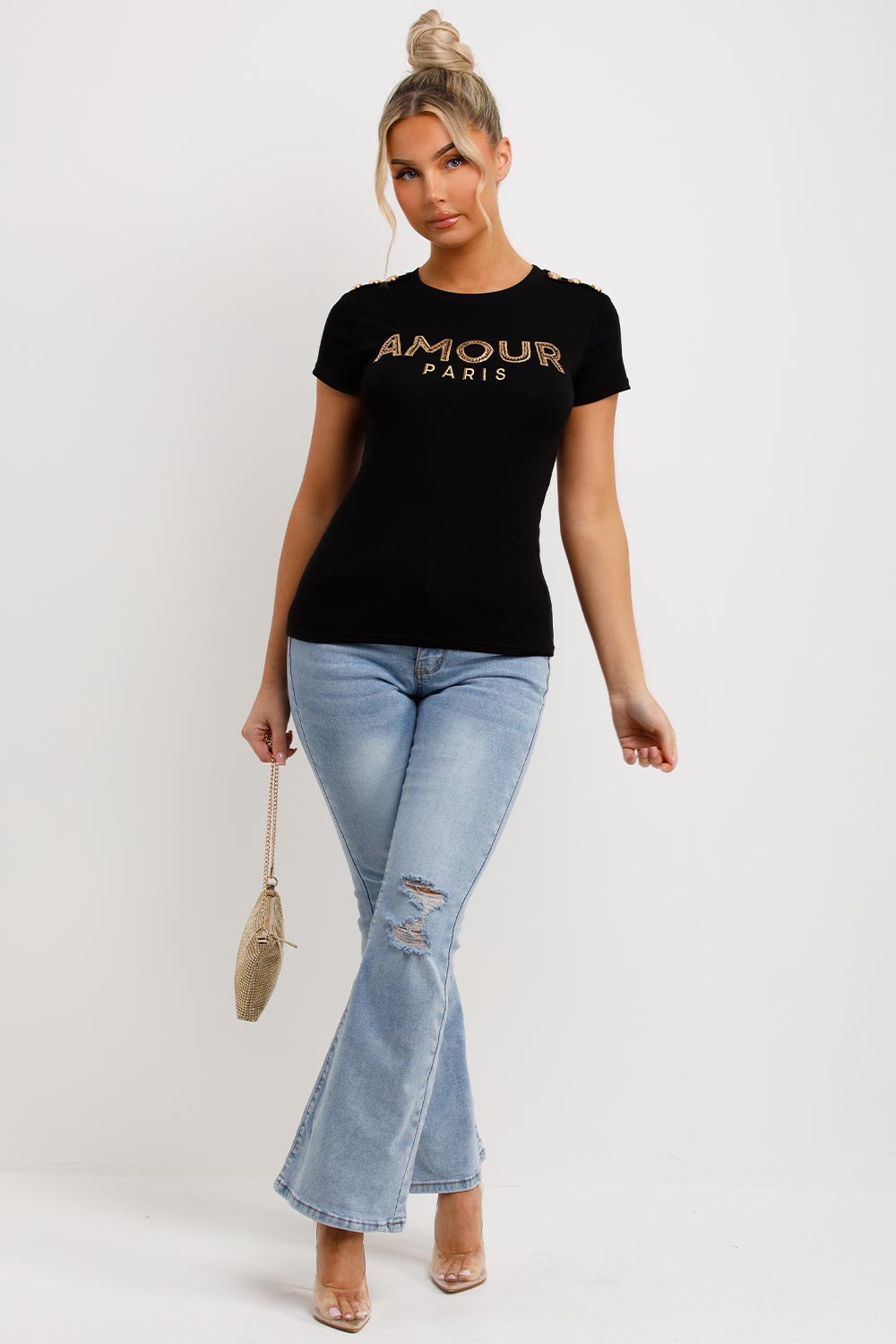 amour paris diamante embellishment t shirt womens