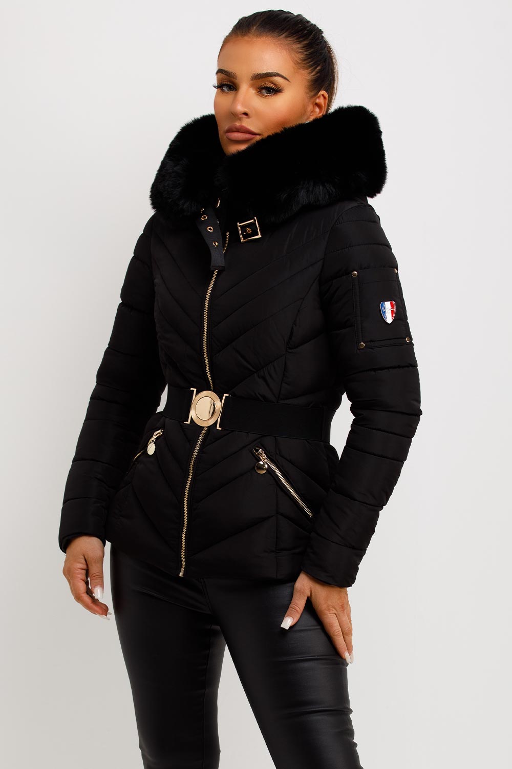 puffer jacket faux fur trim