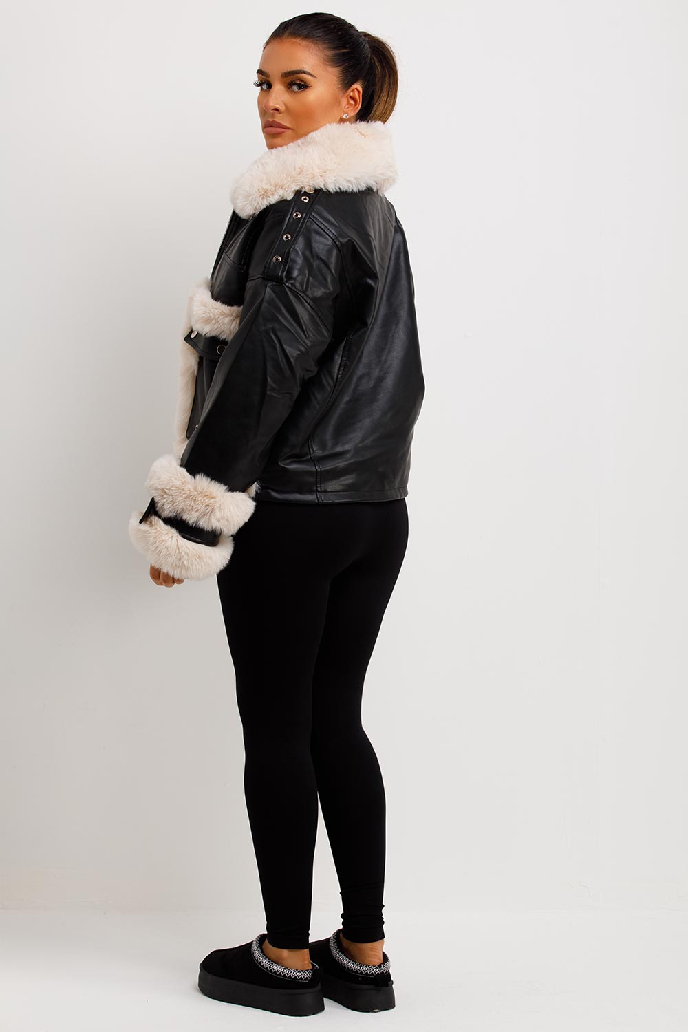 womens faux fur faux leather jacket zara