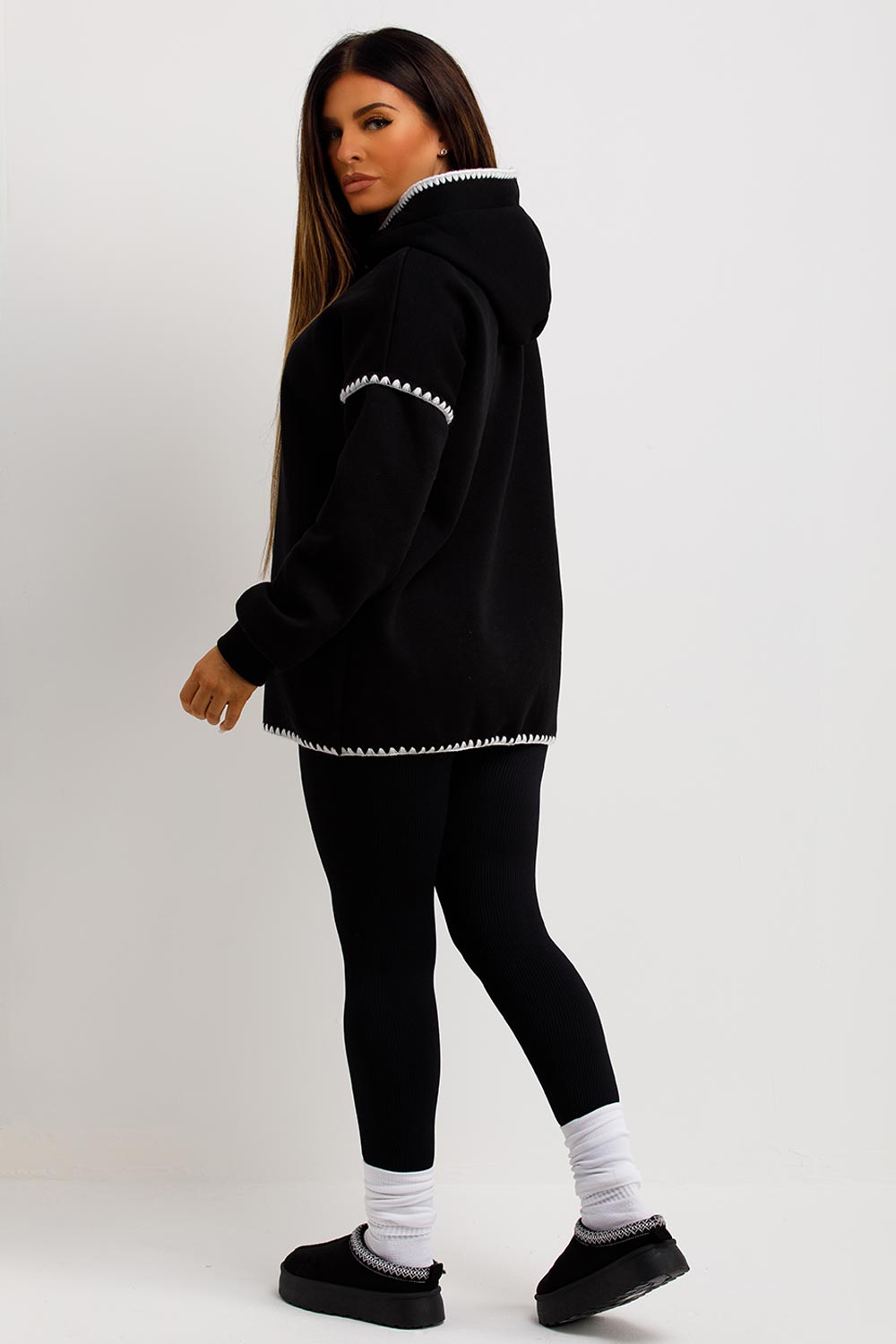 hooded sweatshirt with contrast stitching womens