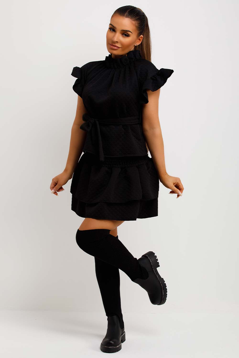 rara quilted skirt and frilly top two piece set christmas party outfit