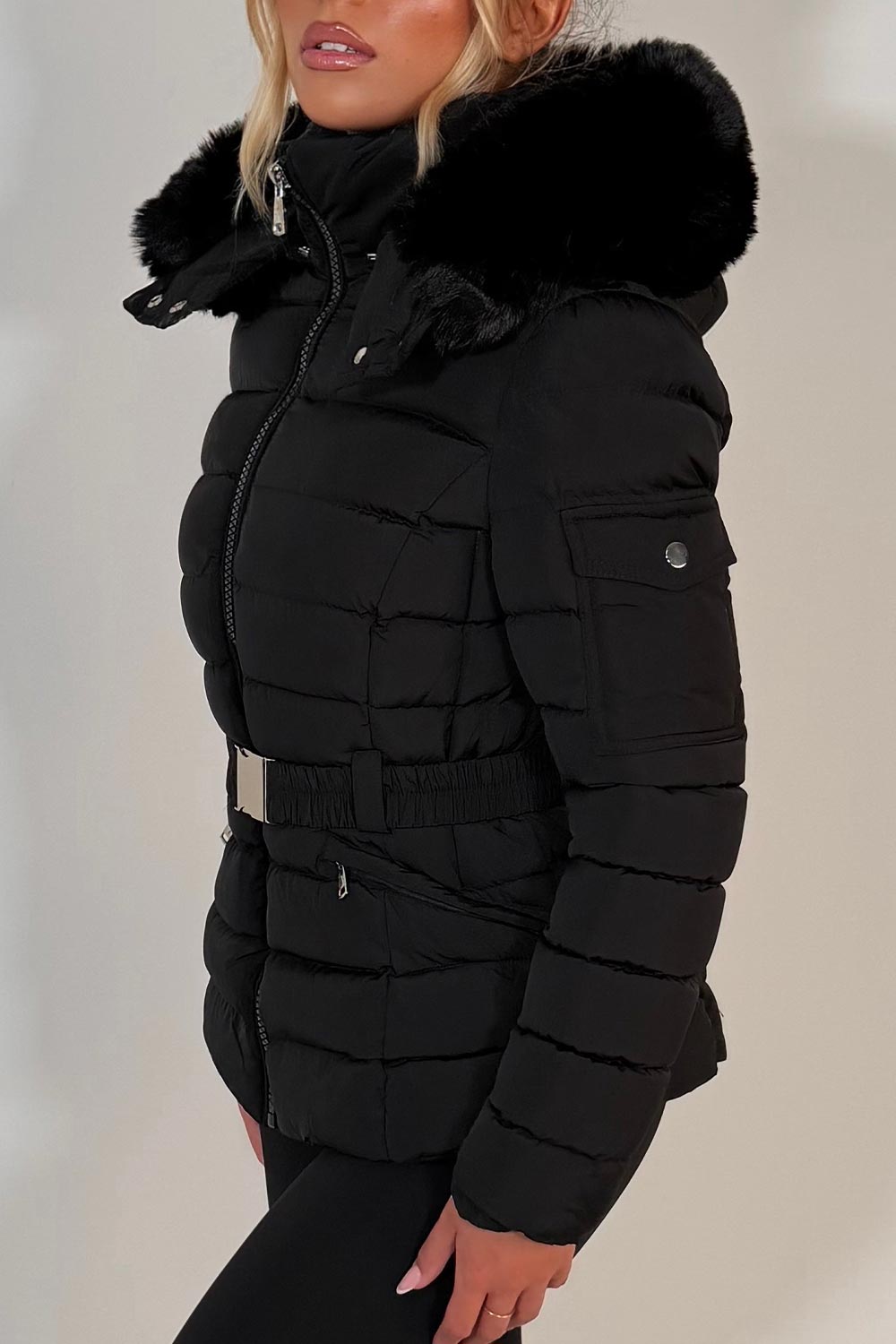 womens faux fur hooded padded puffer jacket styledup uk