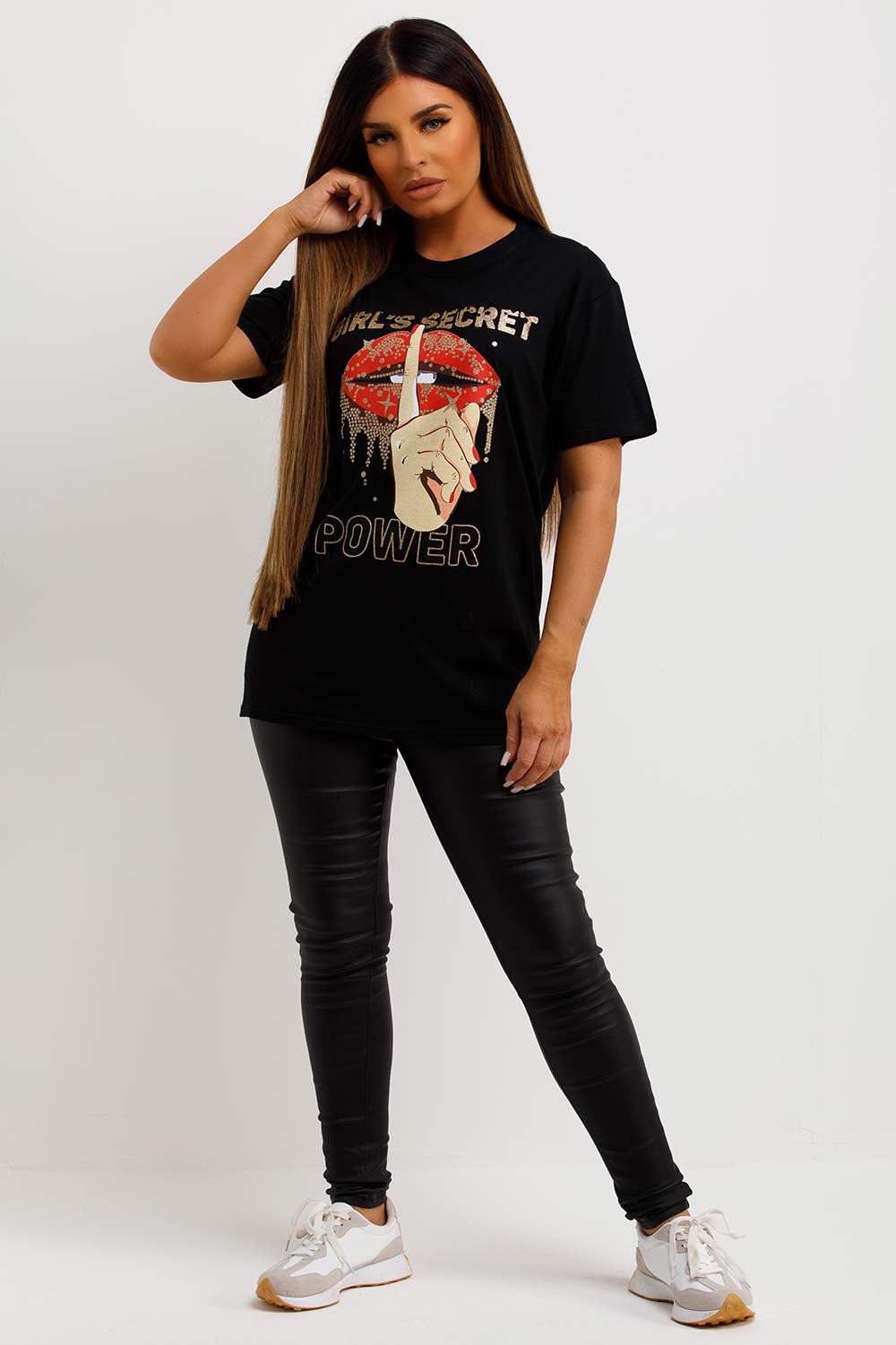 girls secret slogan t shirt with lips graphic