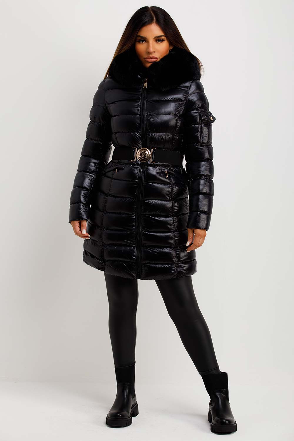 long puffer coat with fur hood styledup