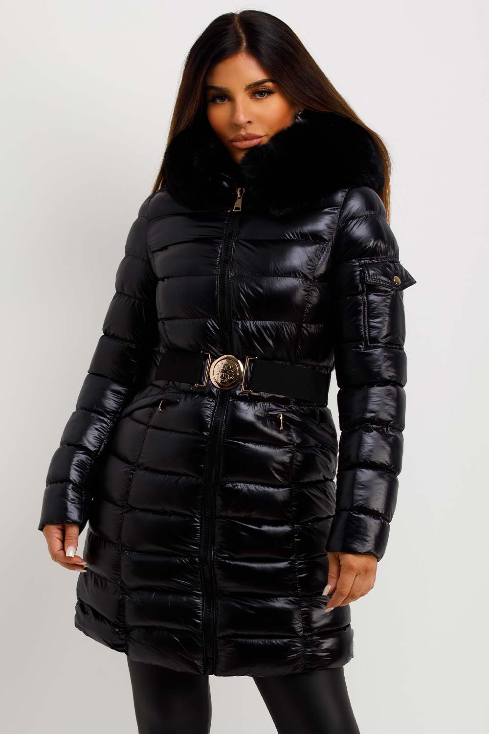 shiny long puffer padded coat womens styledup