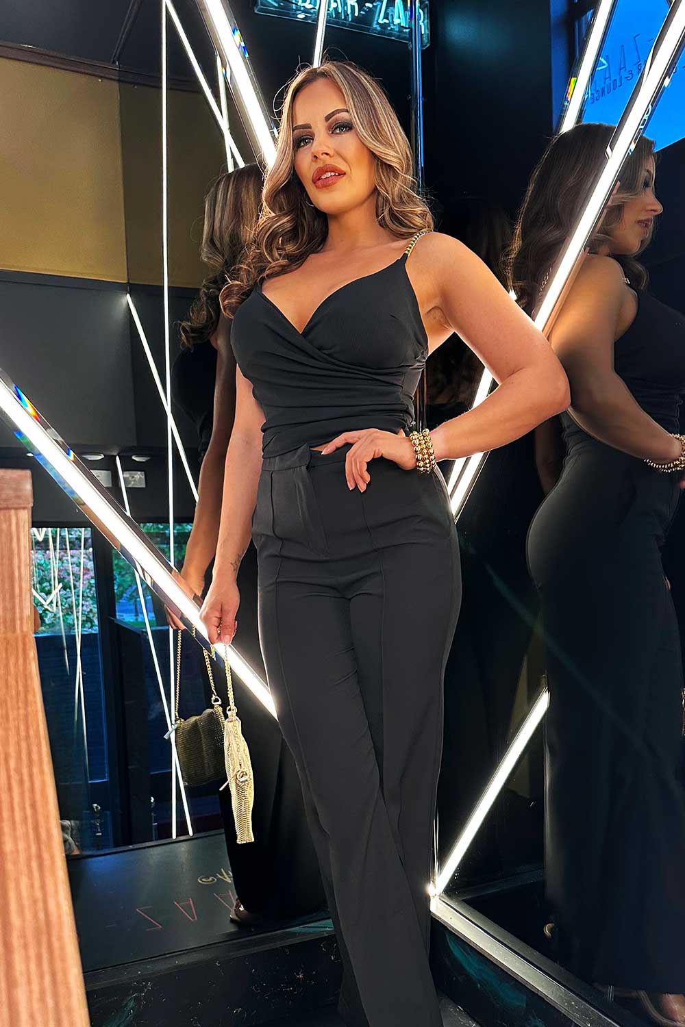 gold chain top with cross over detail