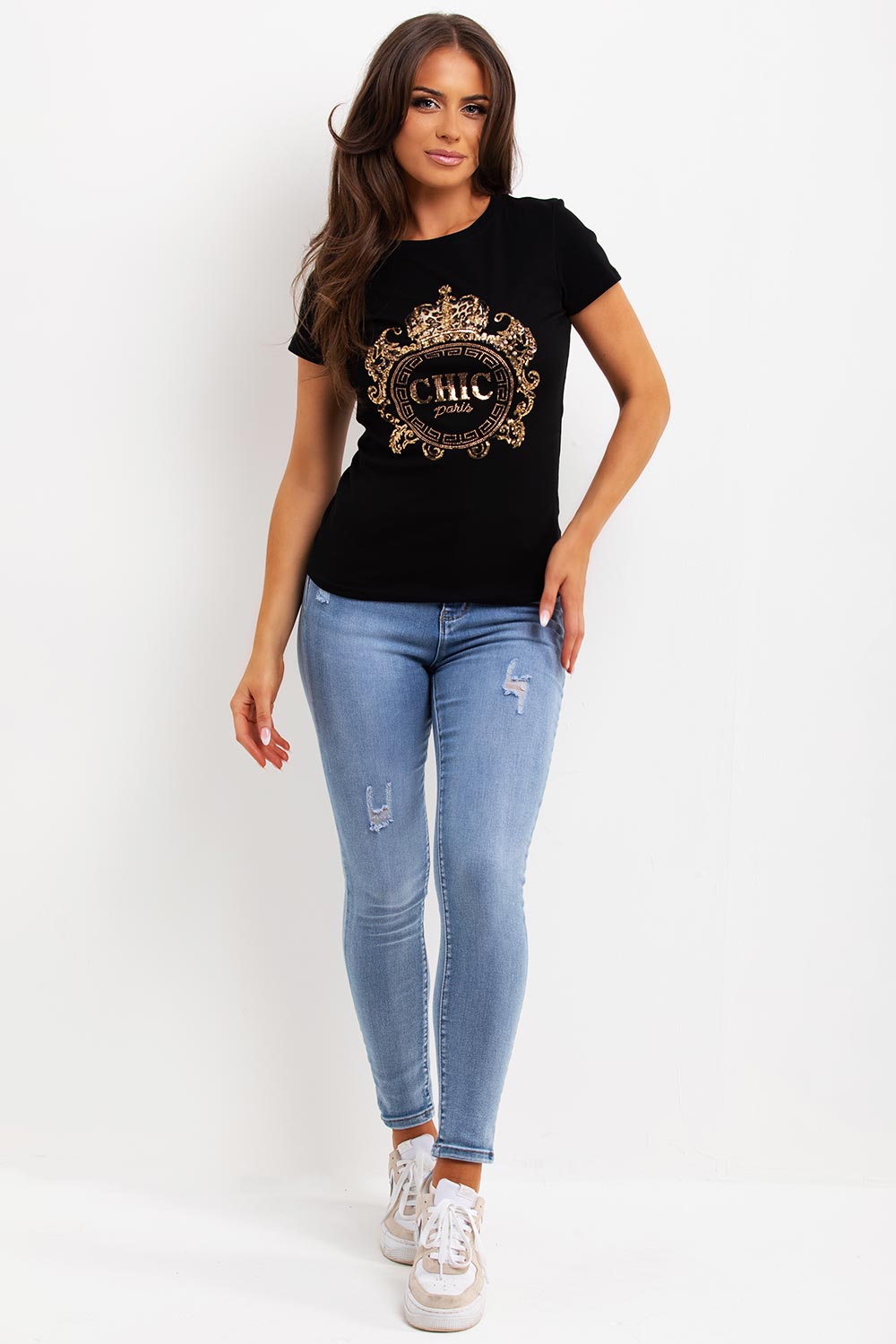 gold sequin chic paris t shirt black