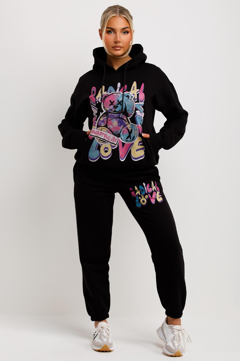 womens black tracksuit radical teddy graphic print